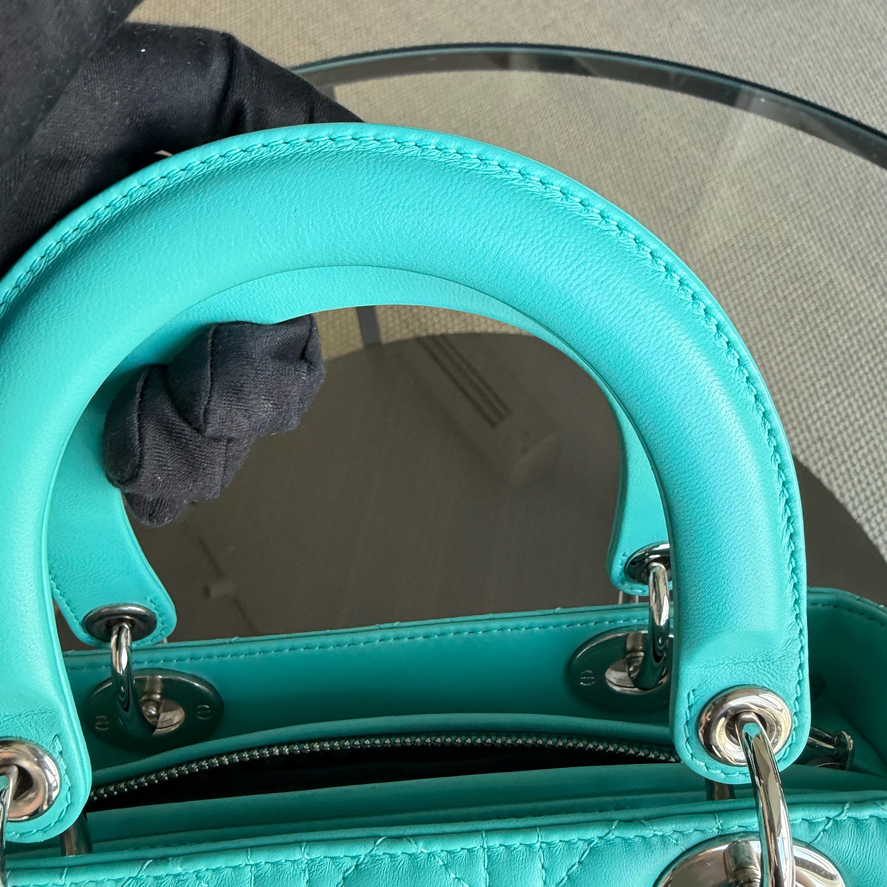 Dior Lady Medium - 25CM Cannage Lambskin Light Blue Silver Hardware