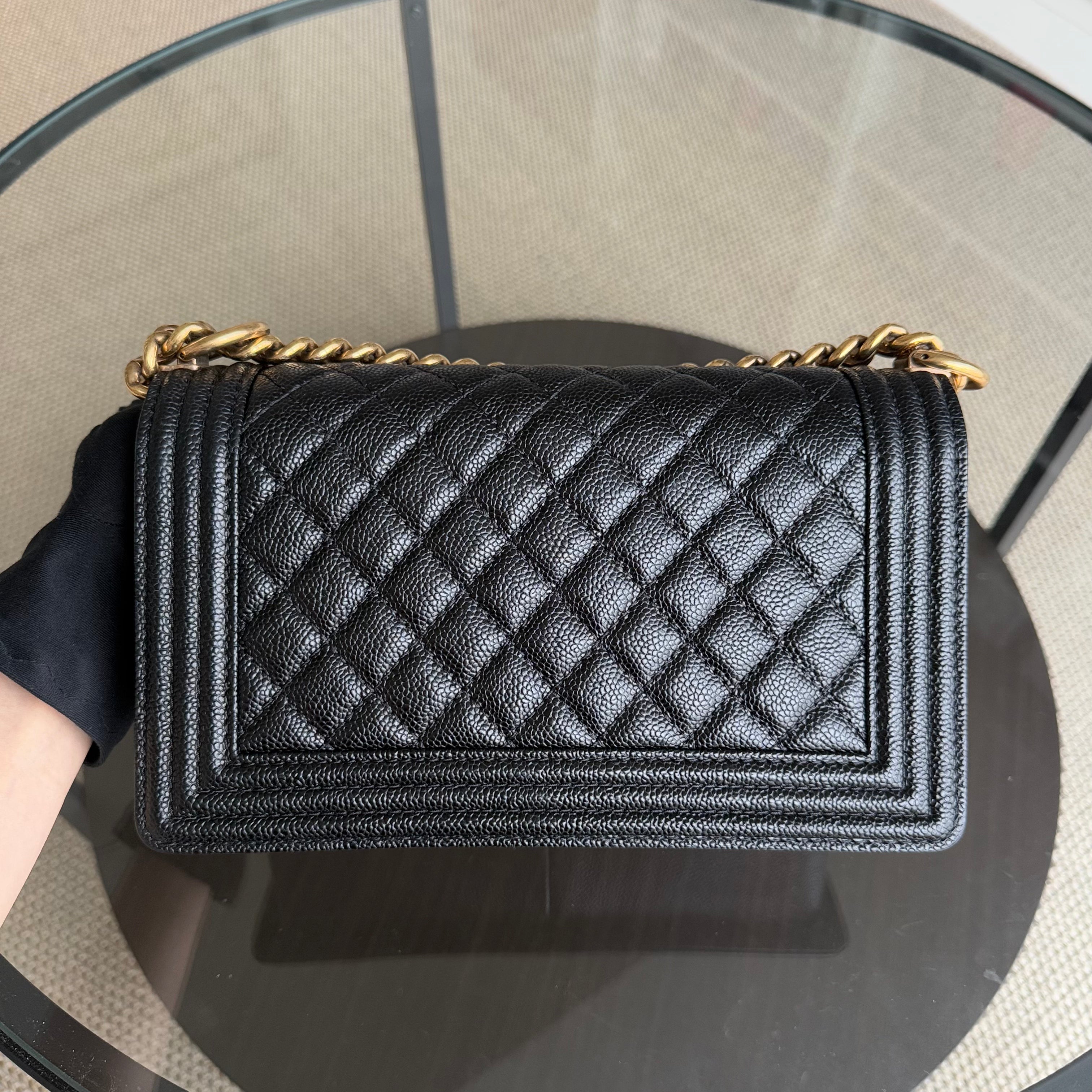 Chanel Boy Medium - Caviar 25CM Quilted Black Ruthenium Gold Hardware Series 20