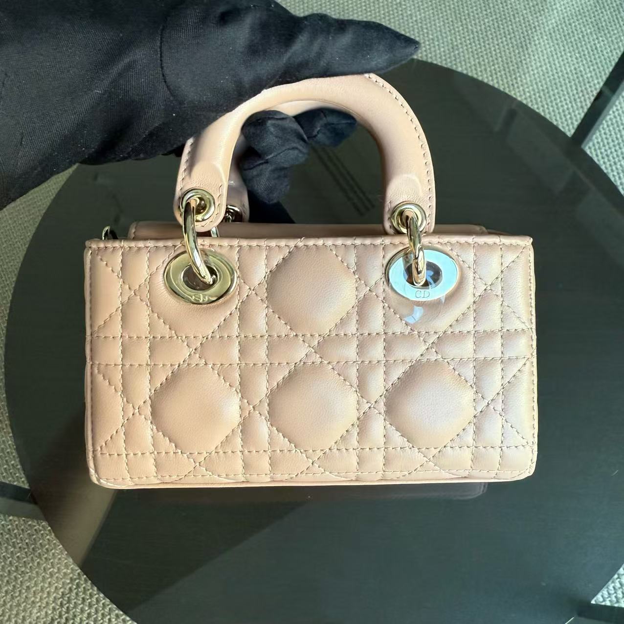 Dior D-joy Micro - Lambskin Cannage Nude Pink Gold Hardware