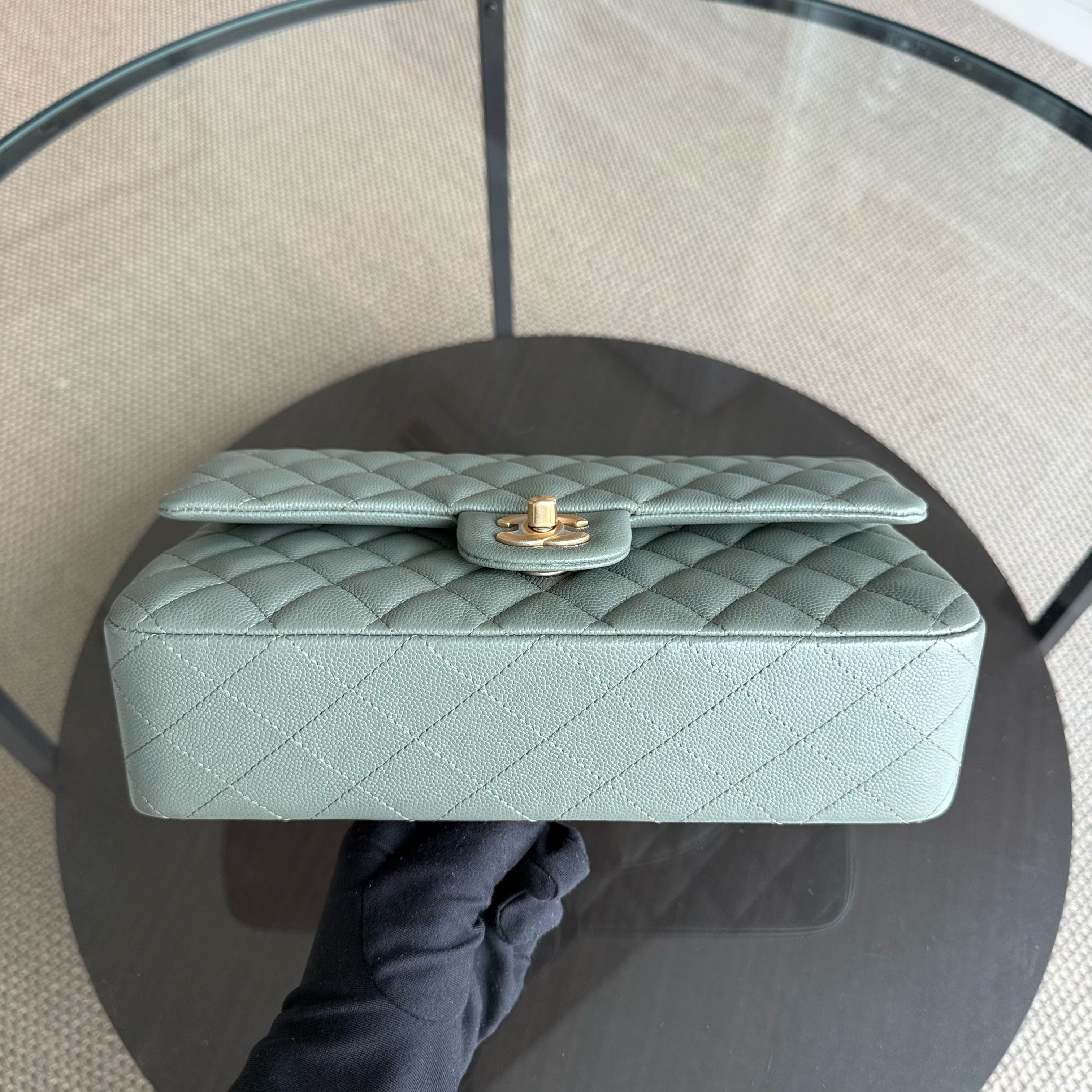 Chanel Classic Flap Medium - Caviar 25CM Quilted Light Green Gold Hardware Series 25