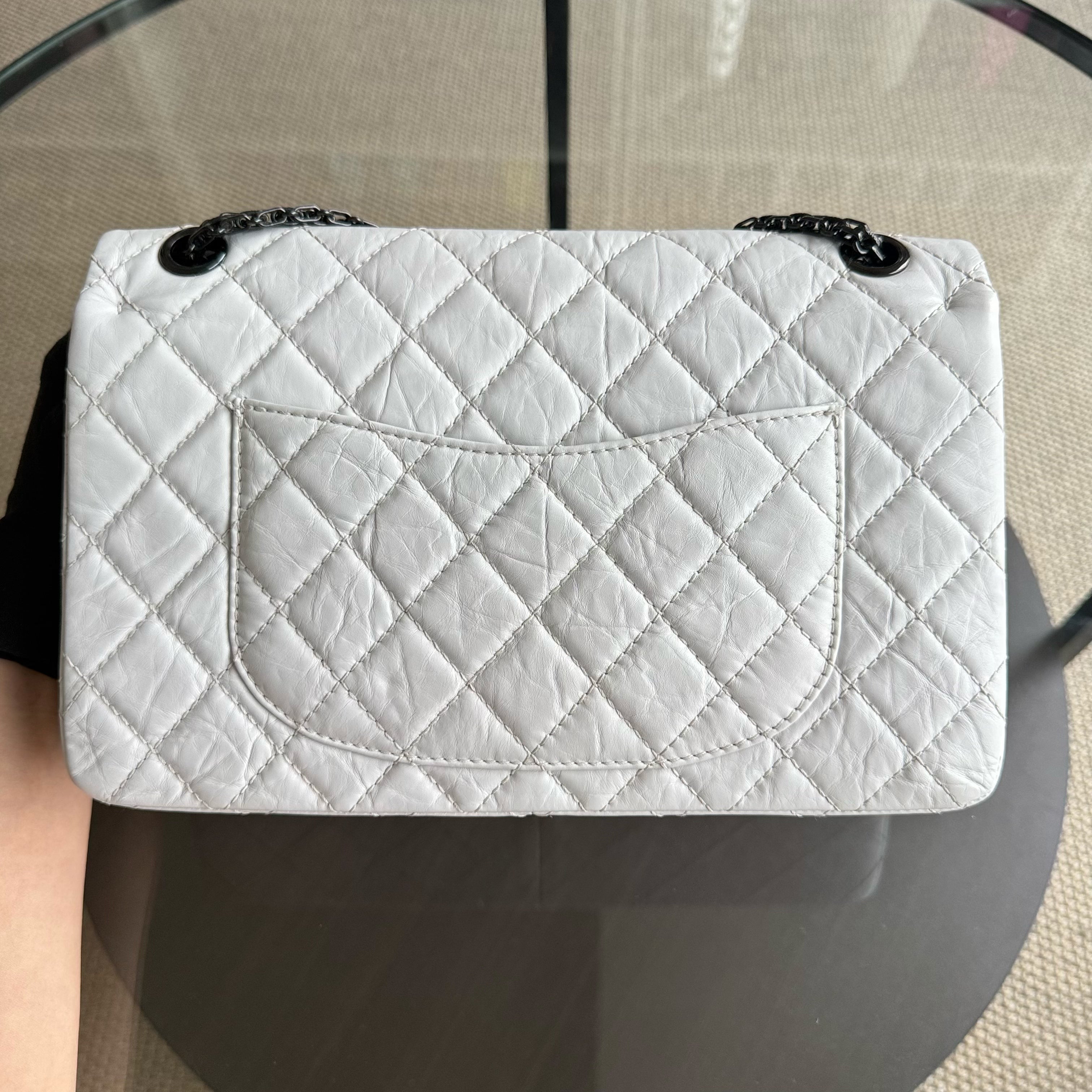 Chanel 2.55 Reissue 226 - Quilted Aged Calfskin White Ruthenium Black Hardware Series 12