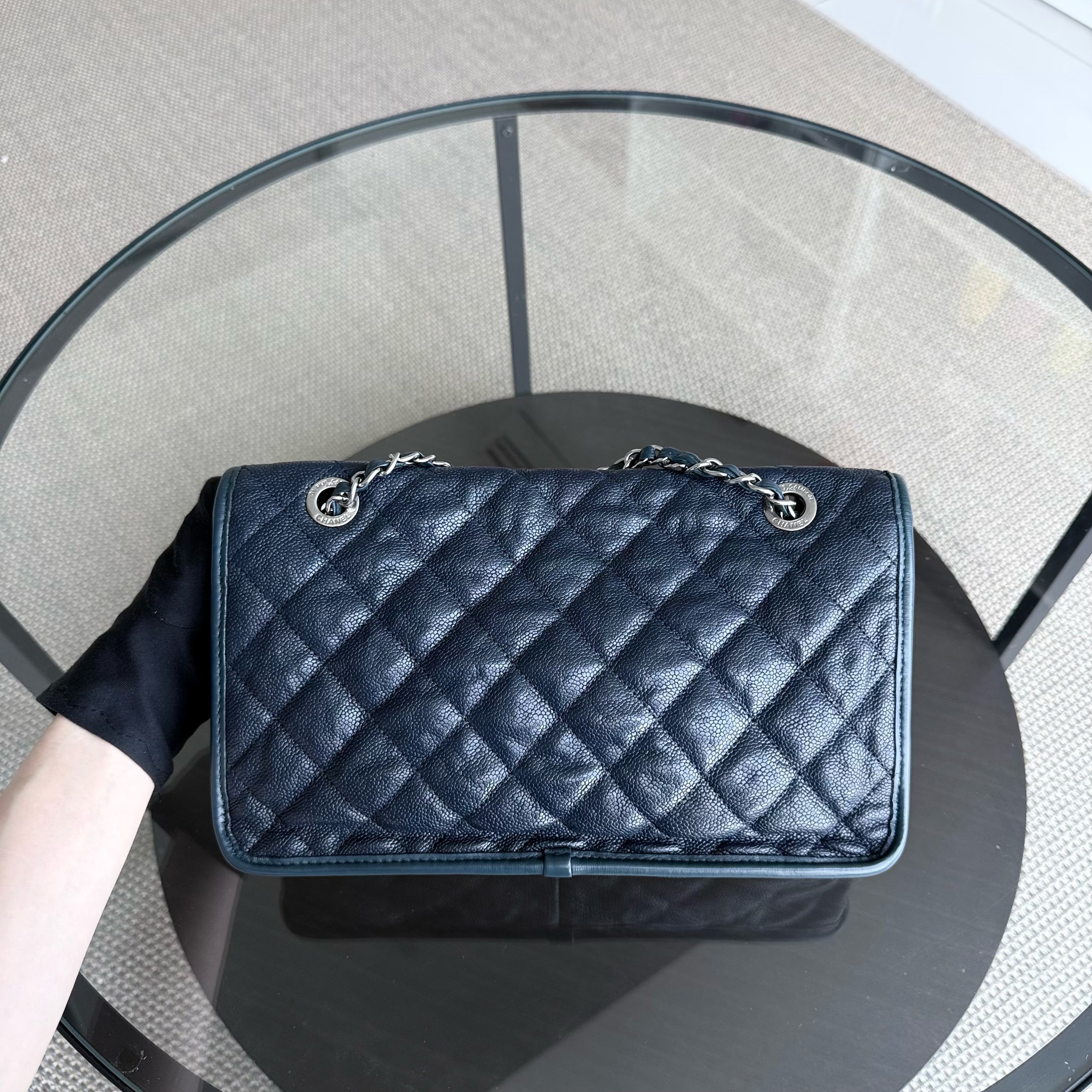 Chanel French Riviera - Caviar Quilted Grained Calfskin Dark Navy Blue Silver Hardware Series 15