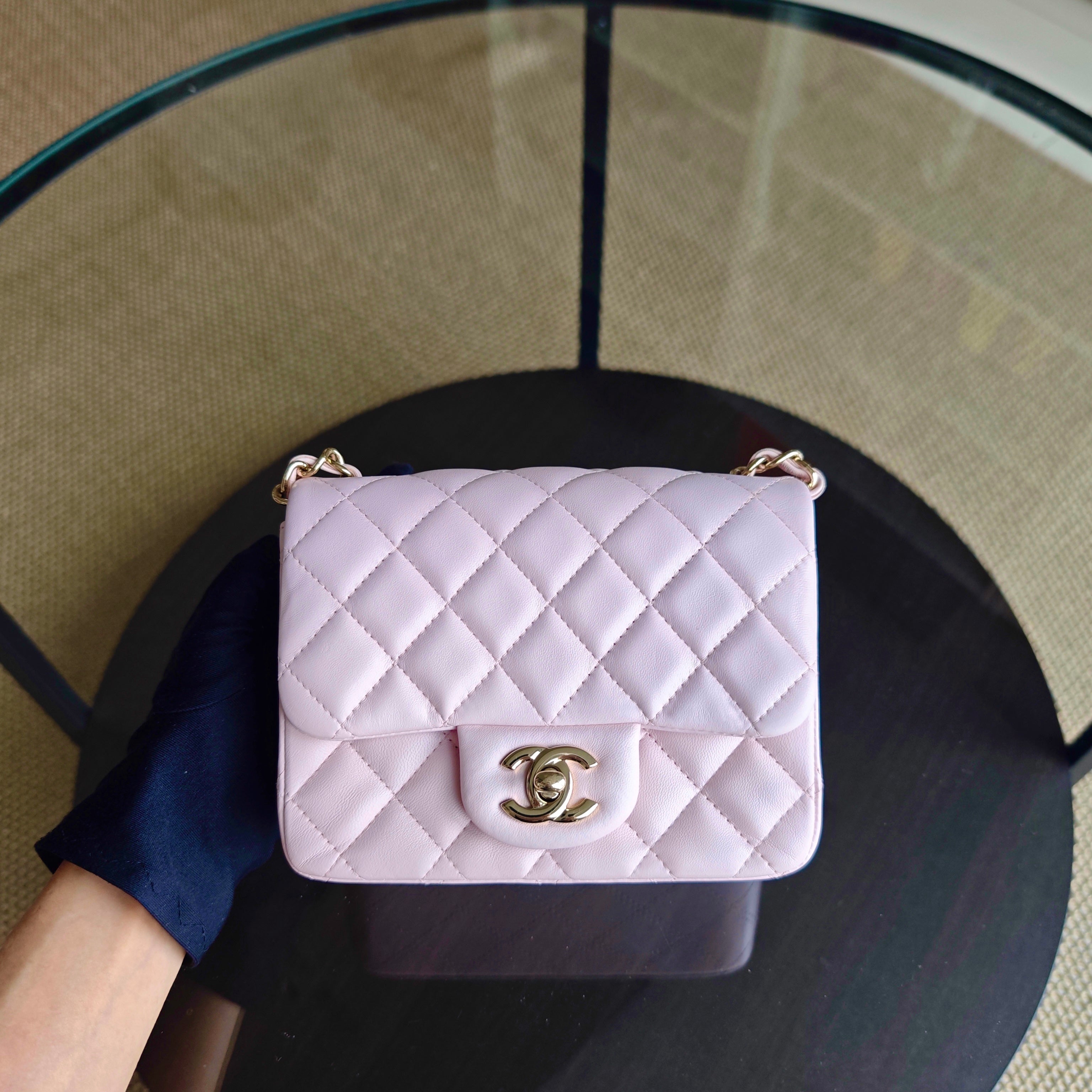 Chanel Classic Flap Mini Square - 17CM Quilted Lambskin Light Pink Gold Hardware Series 23