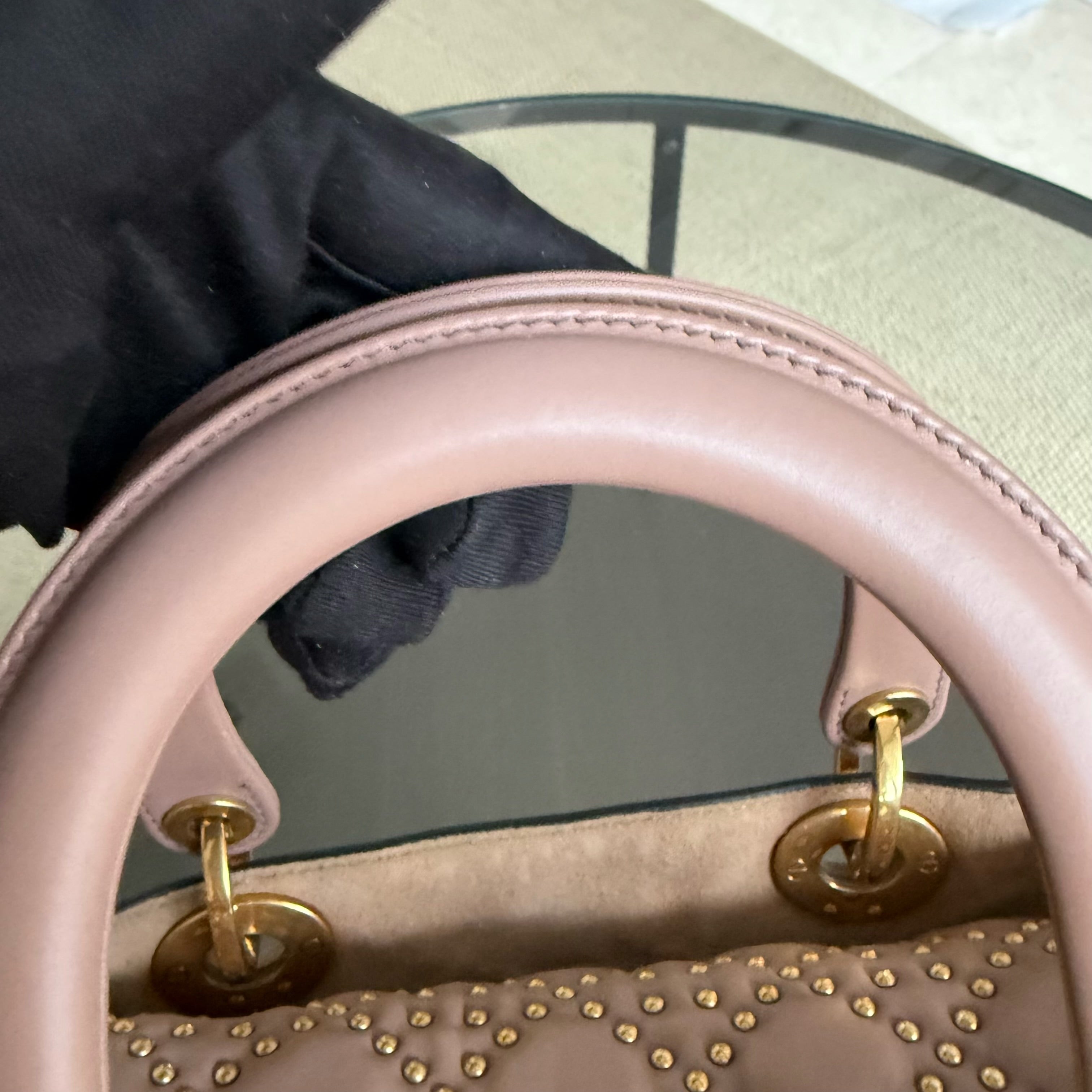 Dior Lady Medium Flap - Studded Cannage Blush Gold Hardware