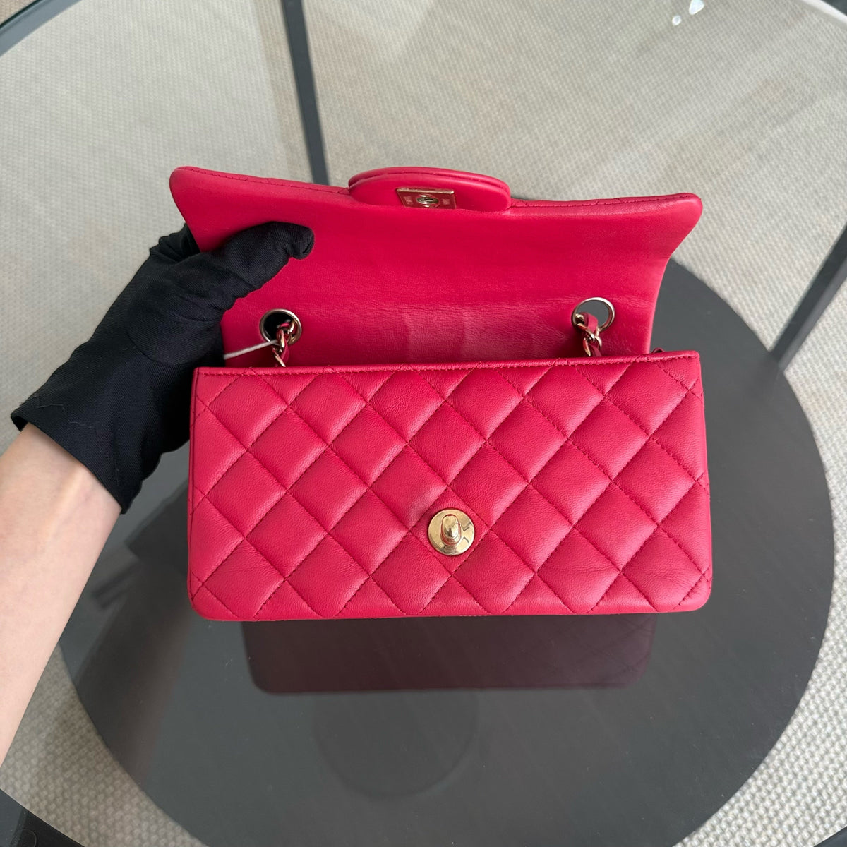 Chanel Mini Rectangle Classic Flap - 20CM Lamskin Quilted Red Gold Hardware Series 21