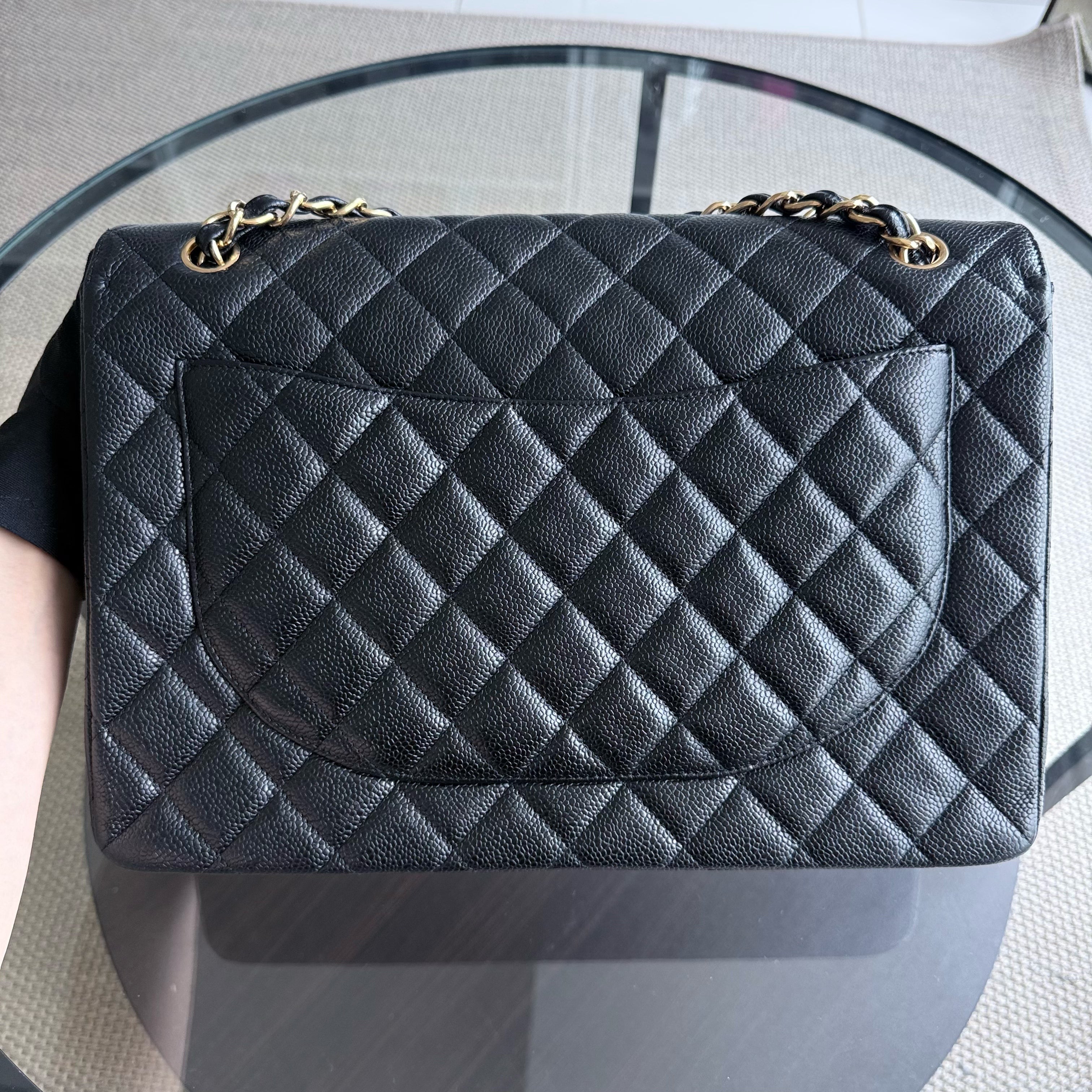 Chanel Classic Flap Maxi - Caviar 33CM Single Flap Black Gold Hardware Series 13