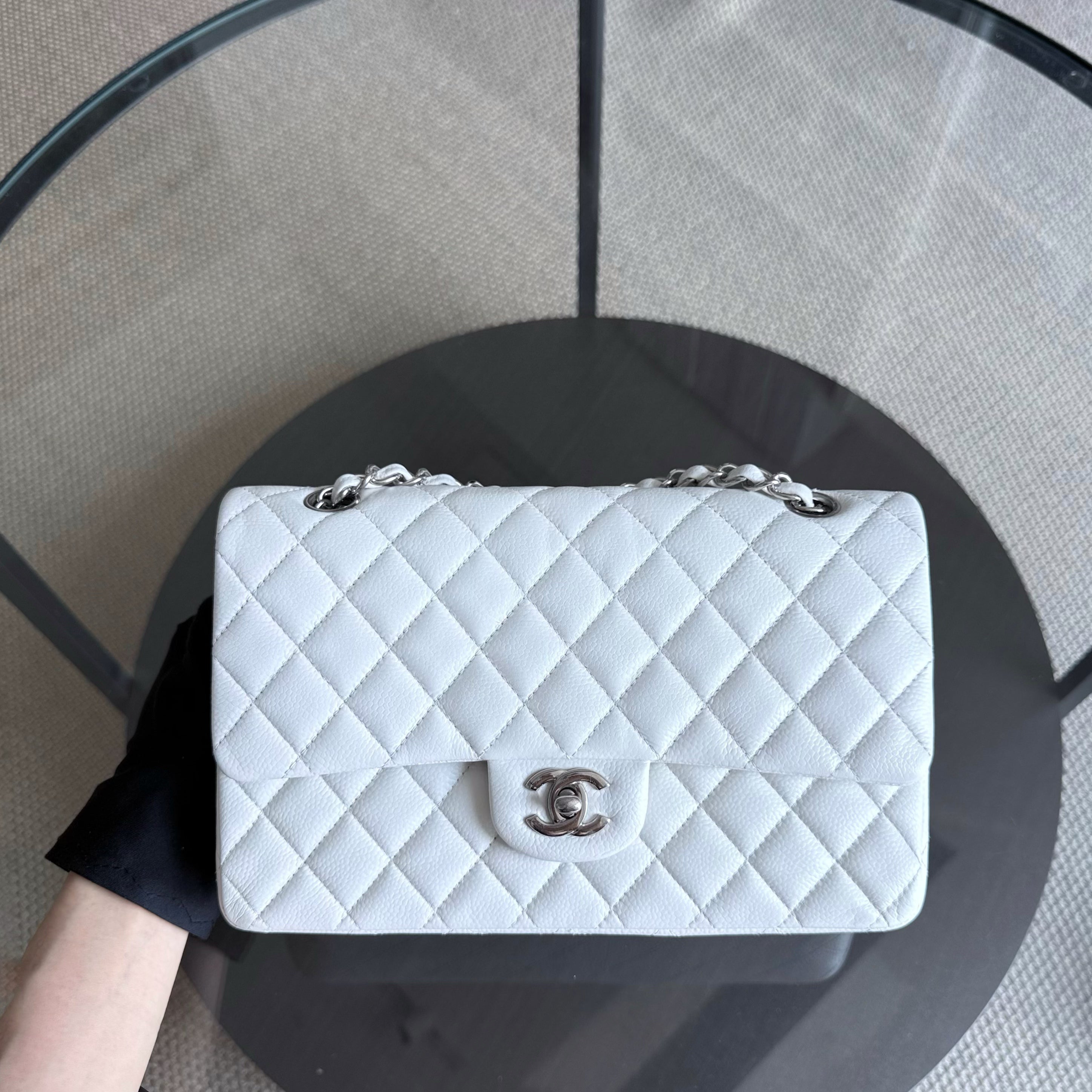 Chanel Classic Flap Medium - Caviar 25CM Quilted White Silver Hardware Series 18