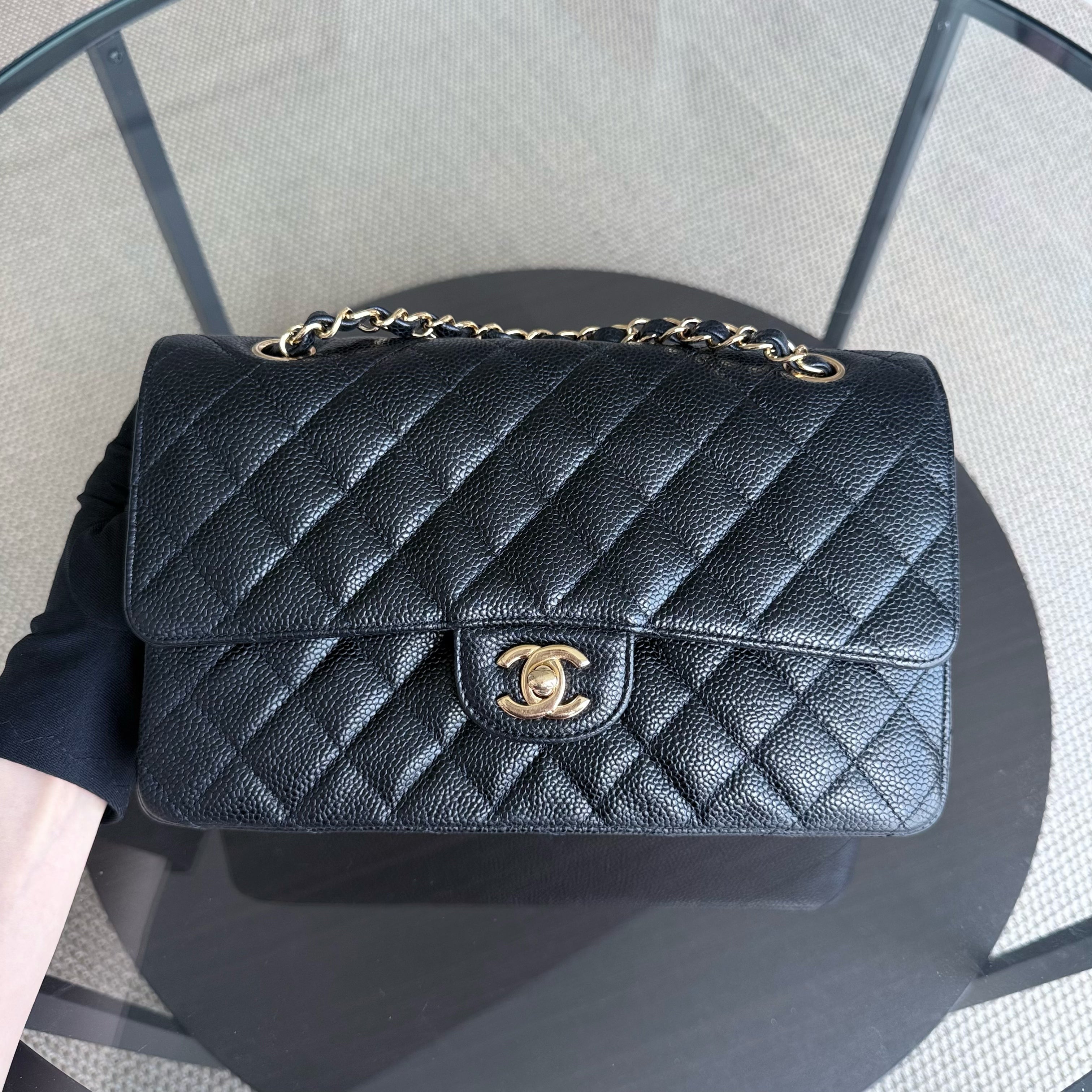 Chanel Classic Flap Medium - Caviar 25CM Quilted Black Gold Hardware Series 19