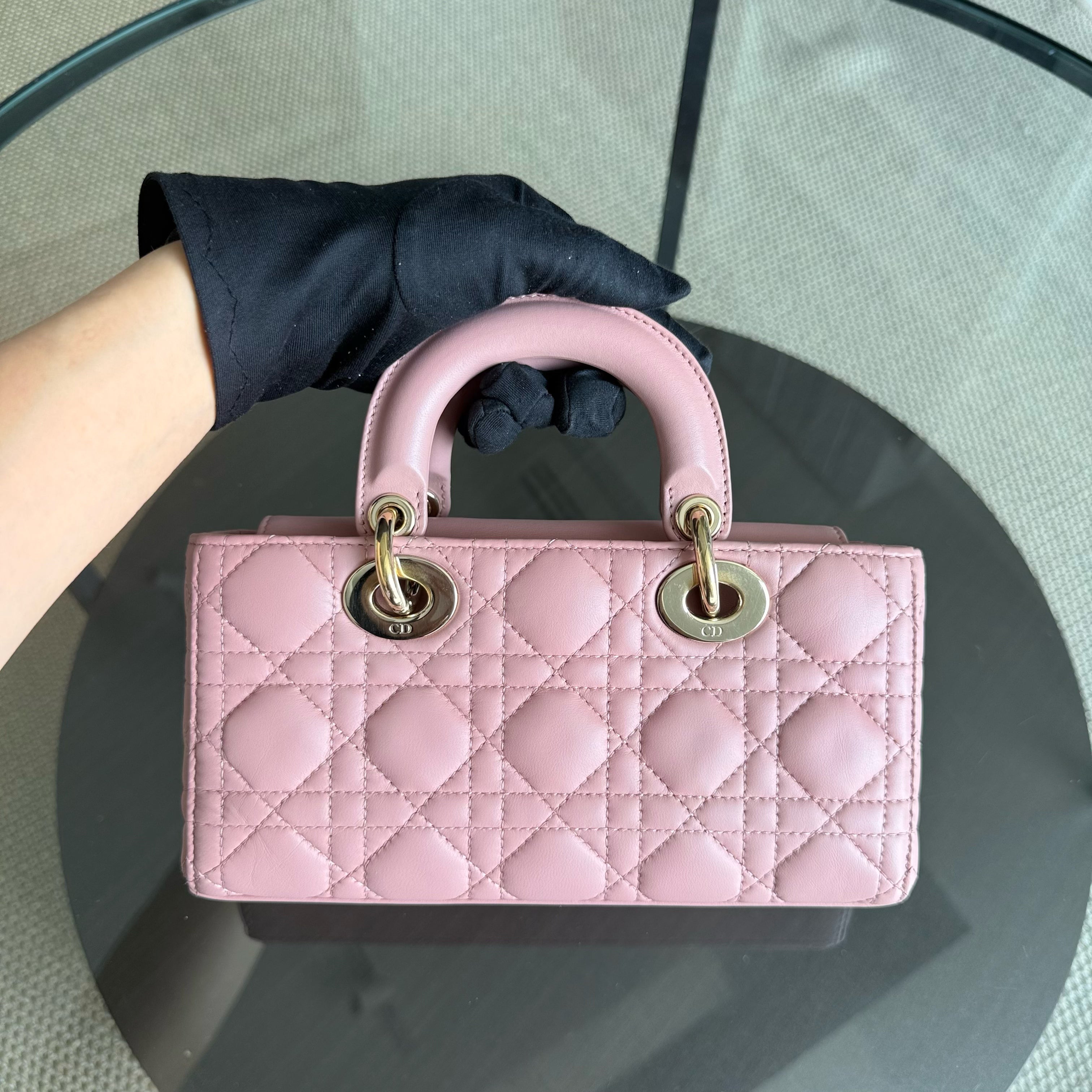 Dior Lady D-Joy Flap Small - Cannage Lambskin Pink Gold Hardware