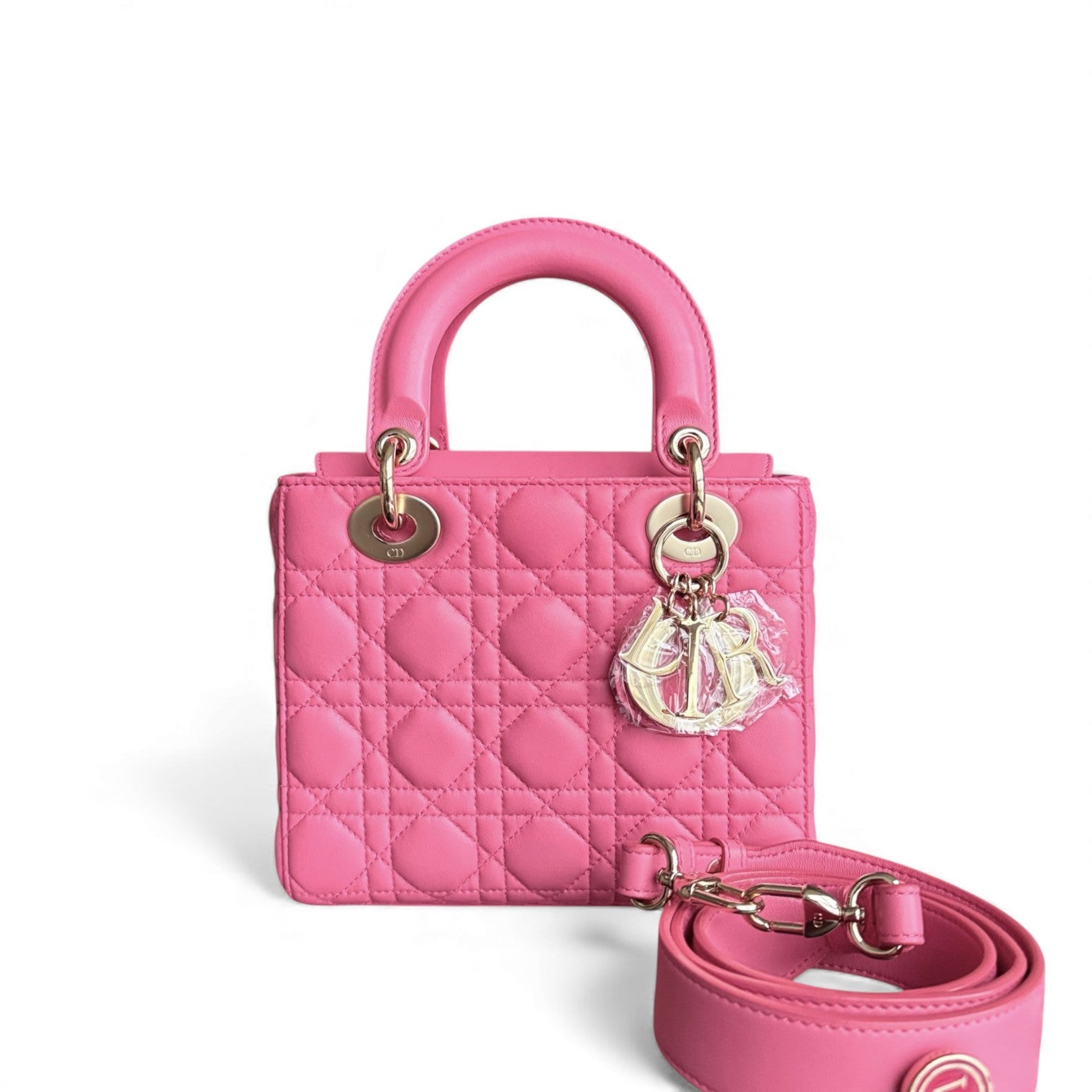Dior Lady Small - Cannage Lambskin Barbie Pink Gold Hardware