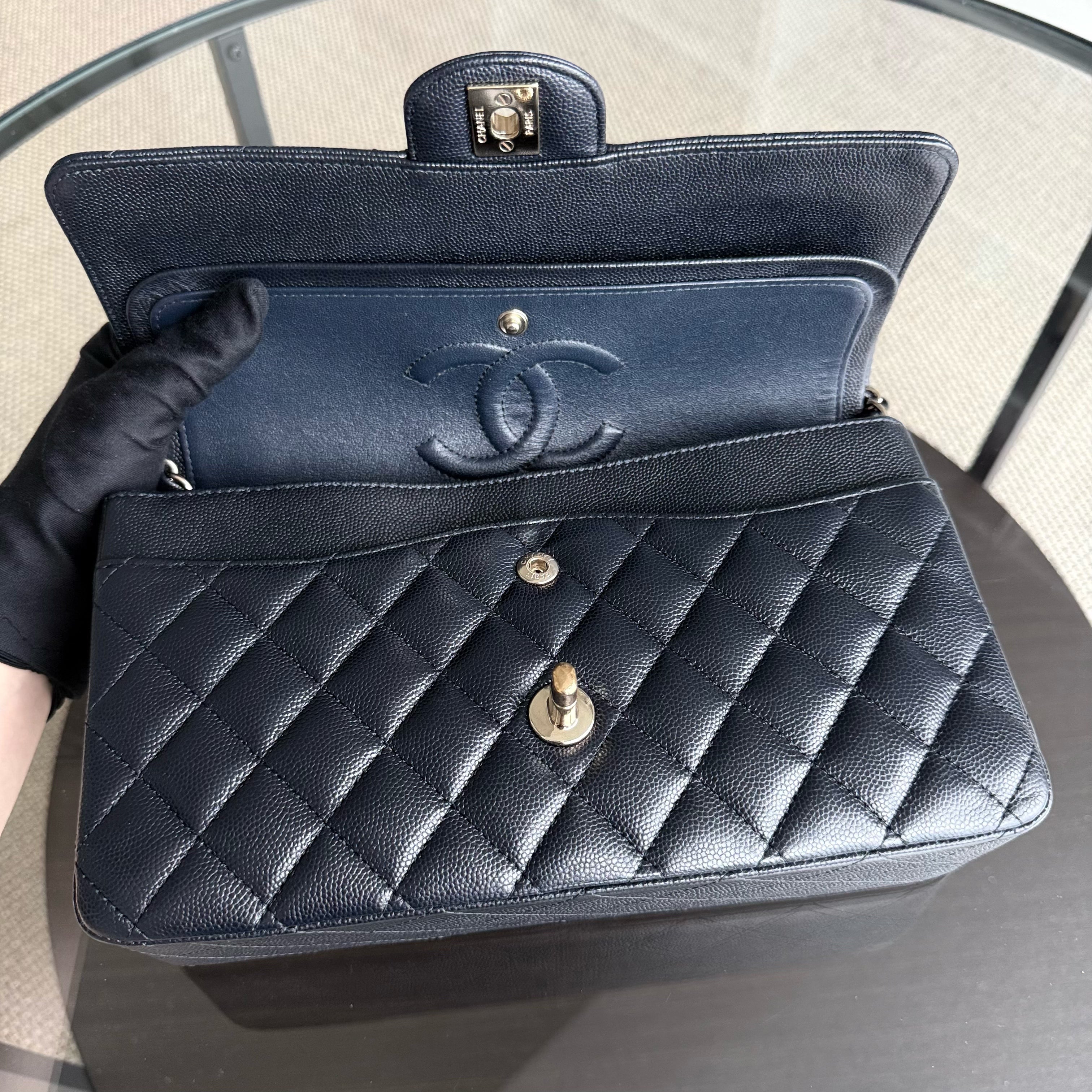 Chanel Classic Flap Medium - Caviar 25CM Quilted Mid-night Dark Blue Gold Hardware Series 28