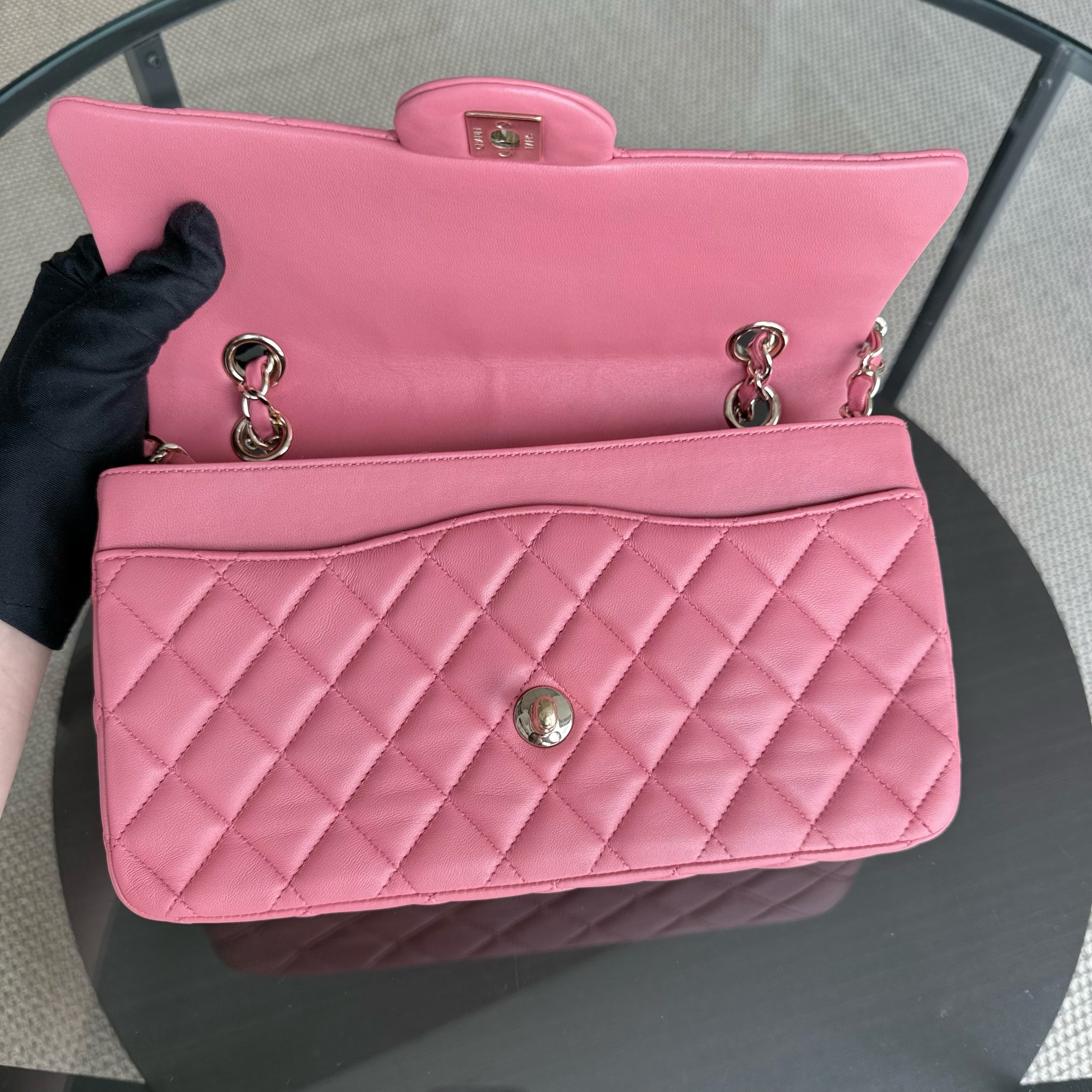 Chanel Classic Flap Medium Valentine Edition - 25CM Quilted Lambskin Sakura Pink Gold Hardware Series 19