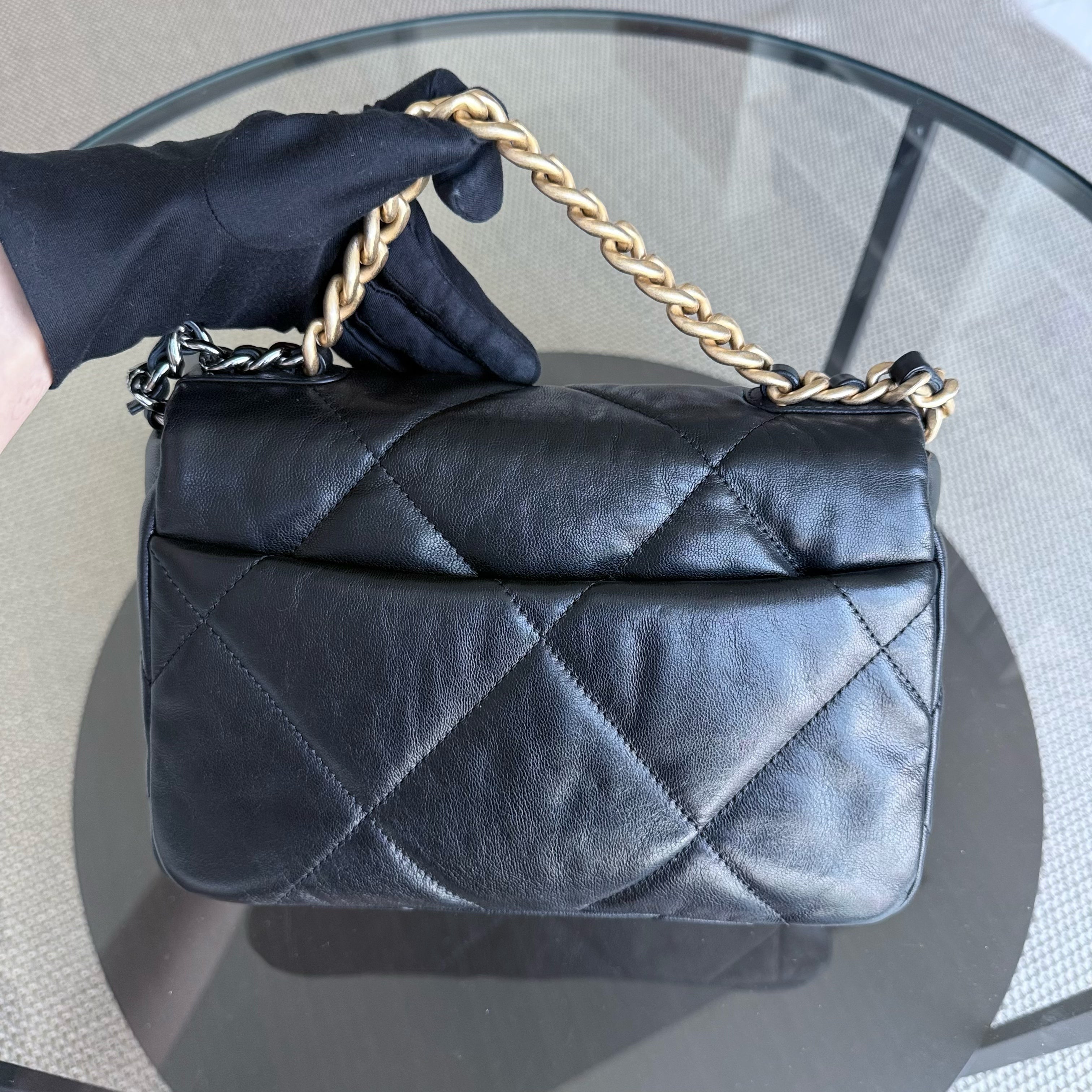 Chanel 19 Bag C19 Small - Quilted Goatskin Black Gold Two-tone Hardware Series 30