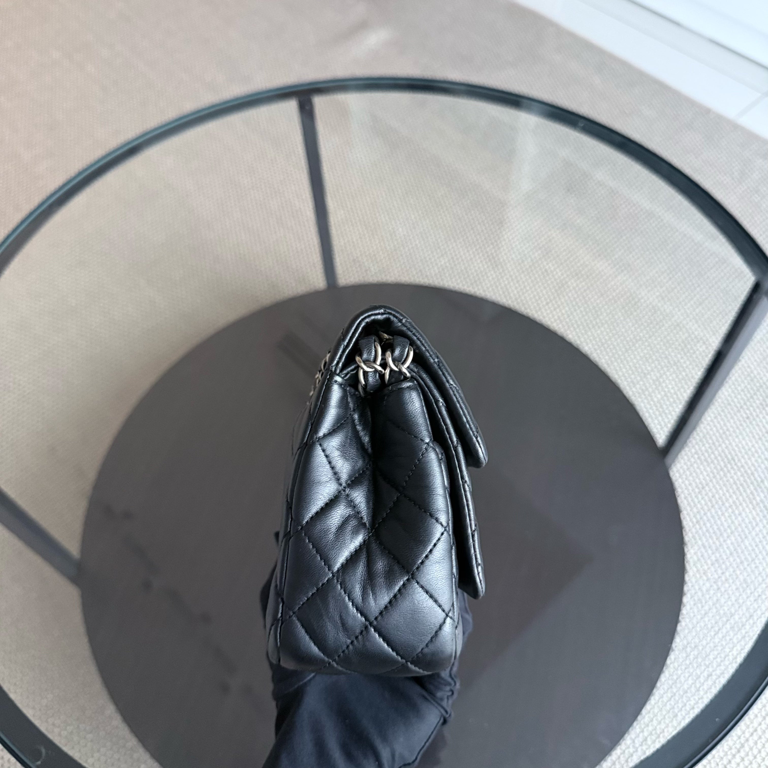 Chanel Tri-fold Seasonal Flap - Quilted Lambskin Black Silver Hardware Series 13