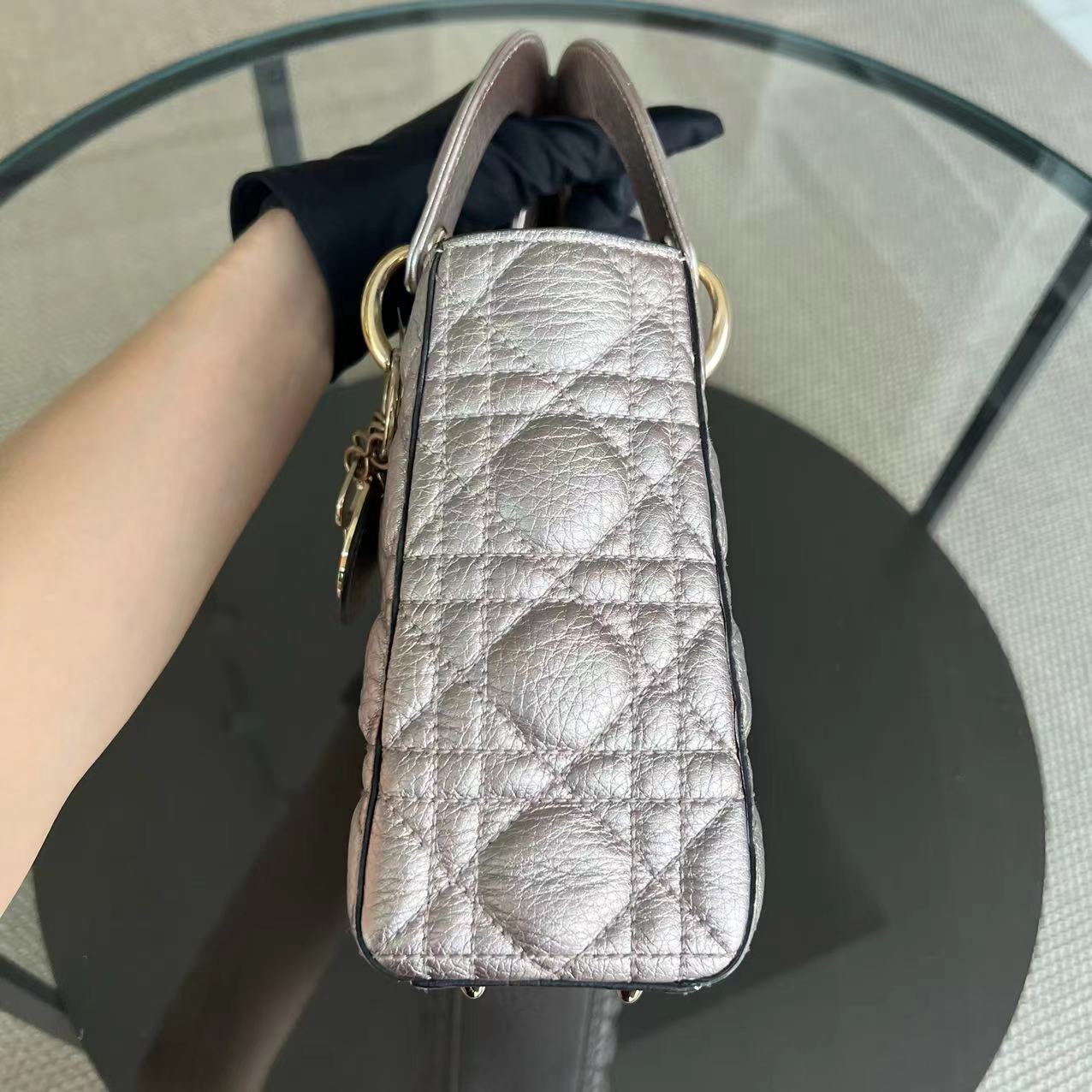 Lady Small Grained Calfskin Metallic Rose Gold Golden Hardware