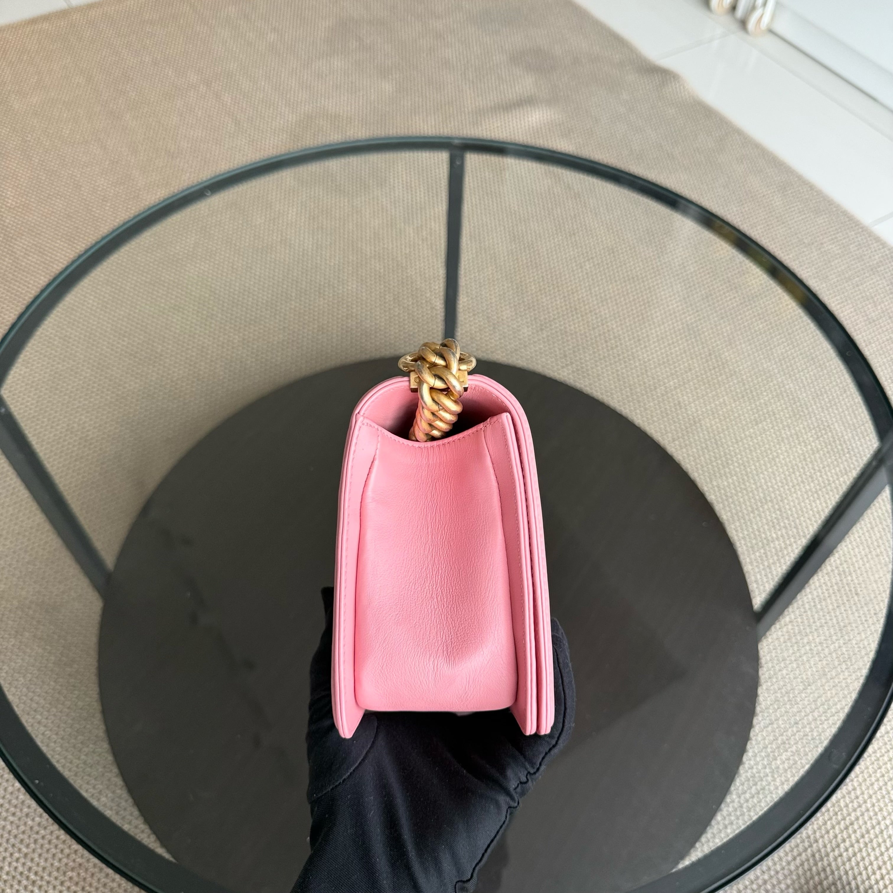 Chanel Boy Medium - 25CM Quilted Calfskin Pink Gold Hardware Series 27