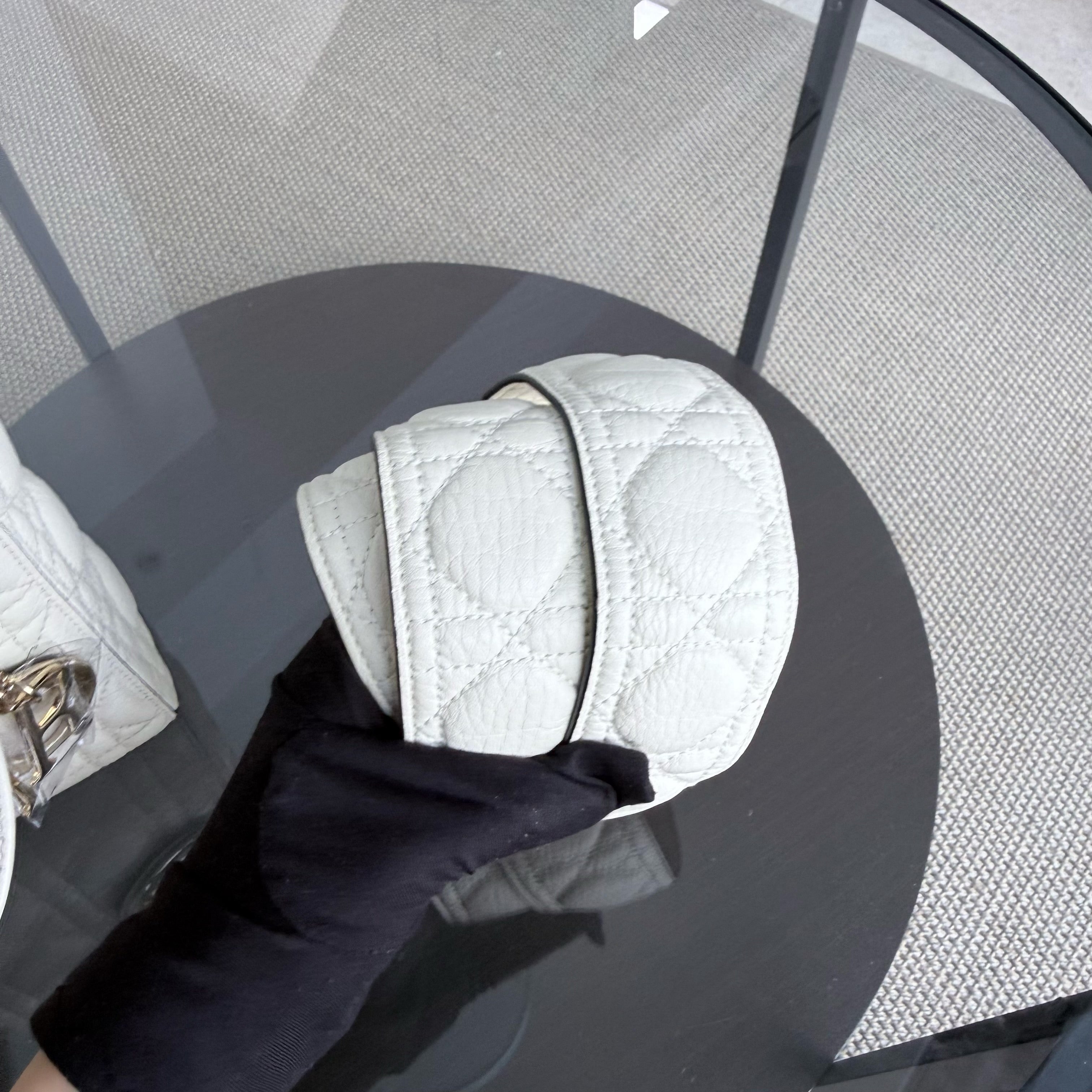 Dior Lady Mini - Cannage Grained Calfskin White Gold Hardware