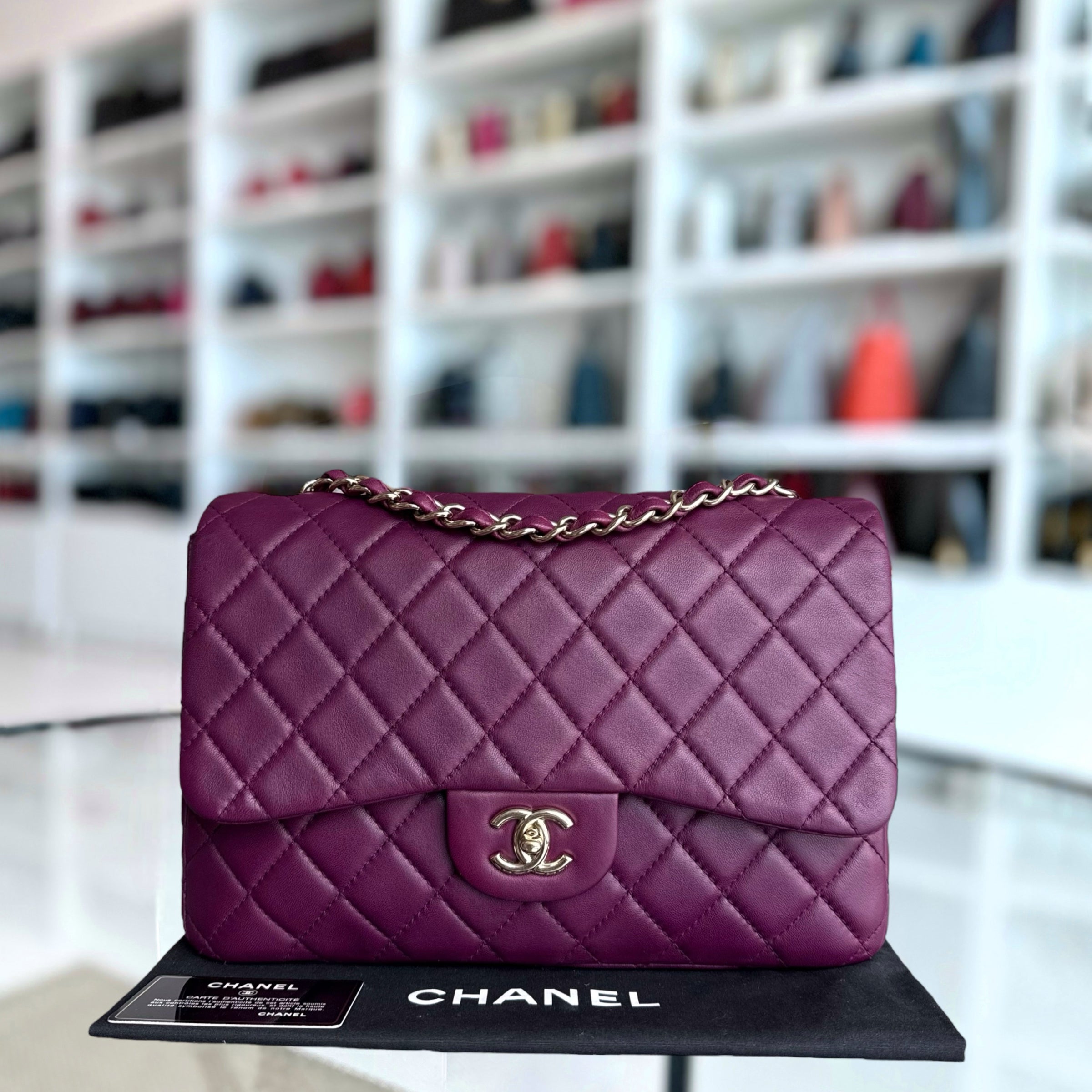 Chanel Classic Flap Jumbo - 30CM Quilted Lambskin Single Flap Purple Violet Gold Hardware Series 12
