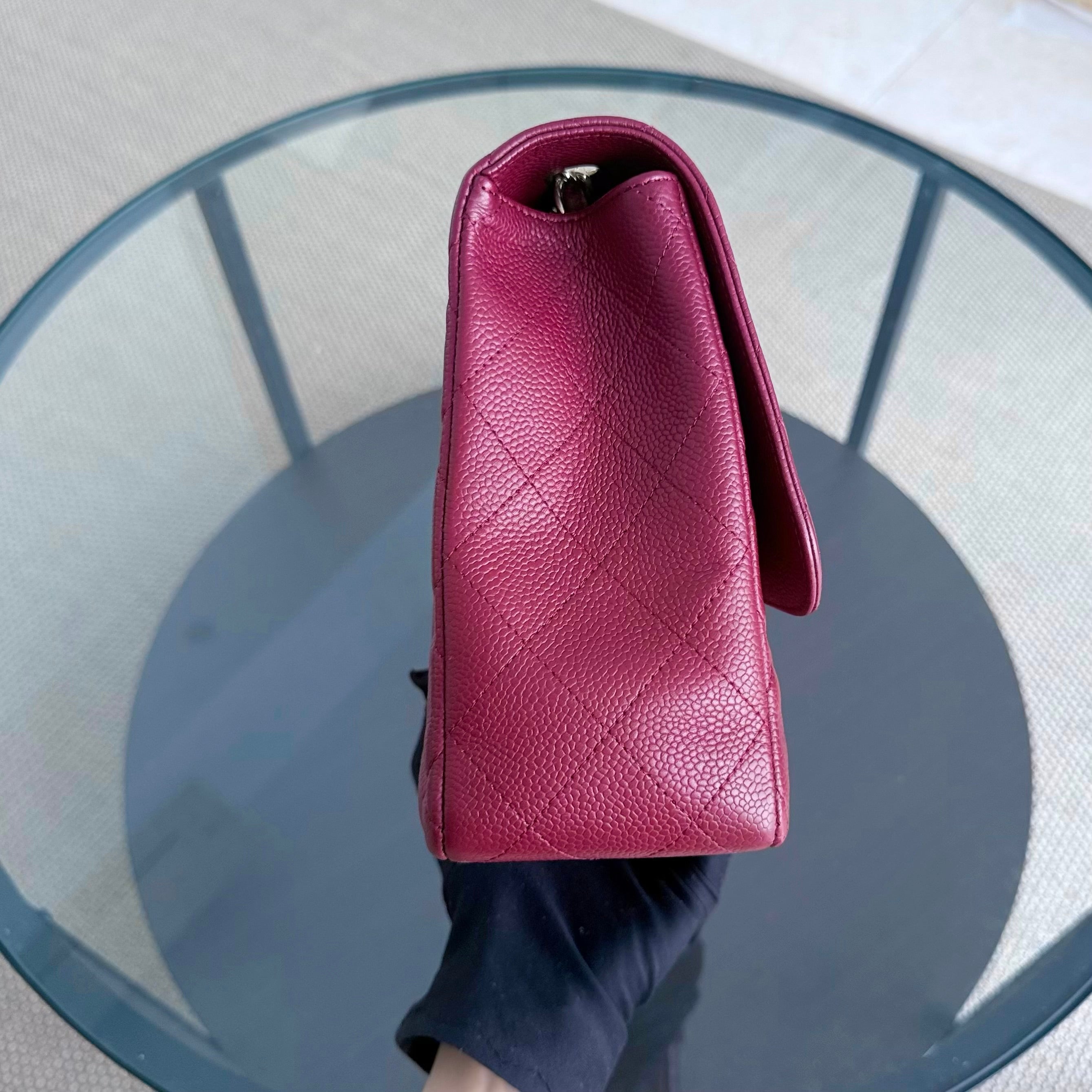 Chanel Classic Flap Jumbo - Caviar 30CM Single Flap Quilted Burgundy Dark Red Gold Hardware Series 13
