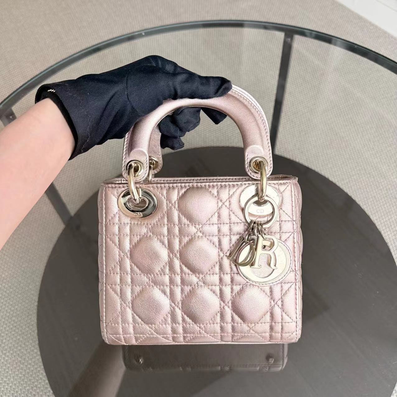 Lady Mini Cannage Lambskin Metallic Pink Golden Hardware