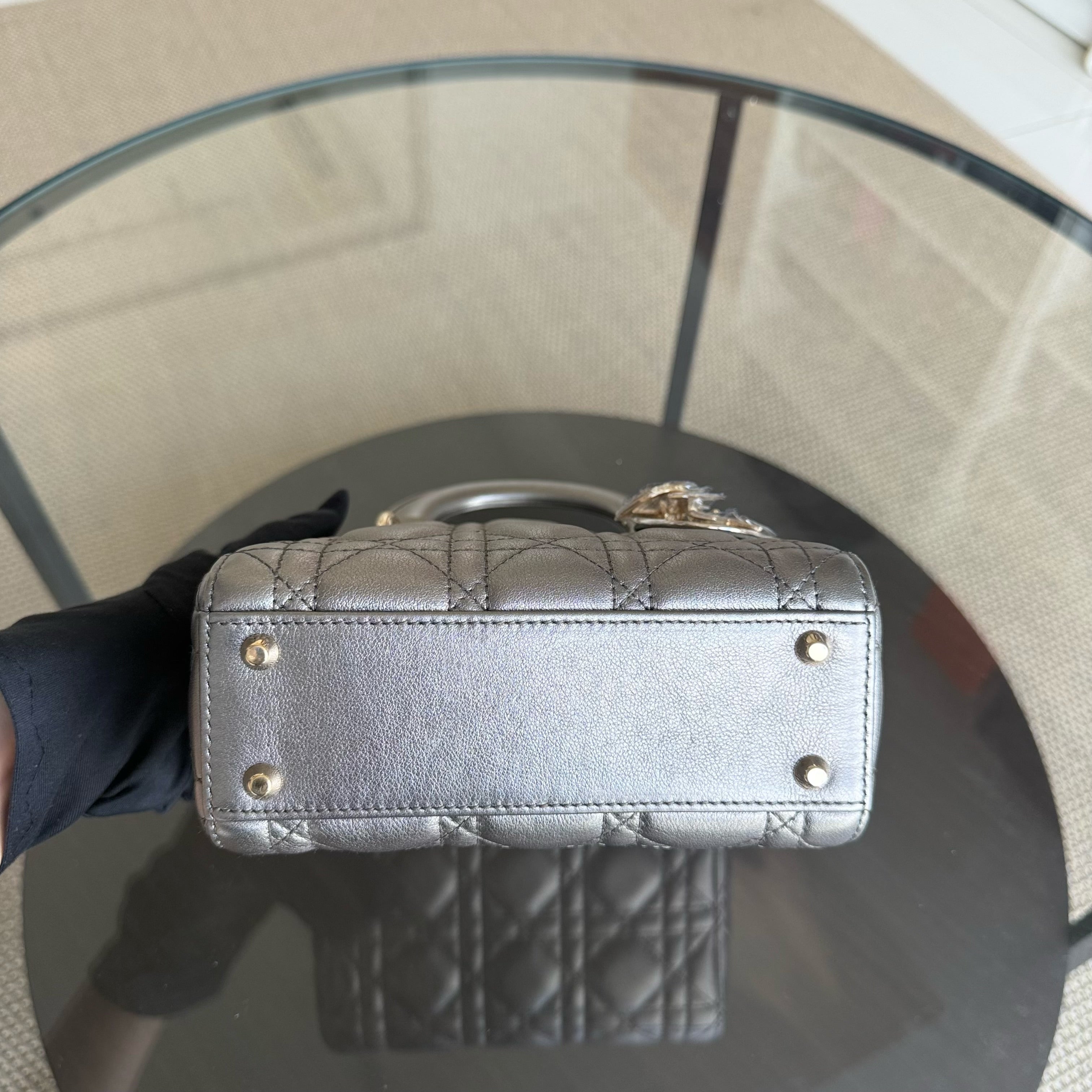 Dior Lady Mini - Cannage Calfskin Gunmetal Gold Hardware Chain Strap