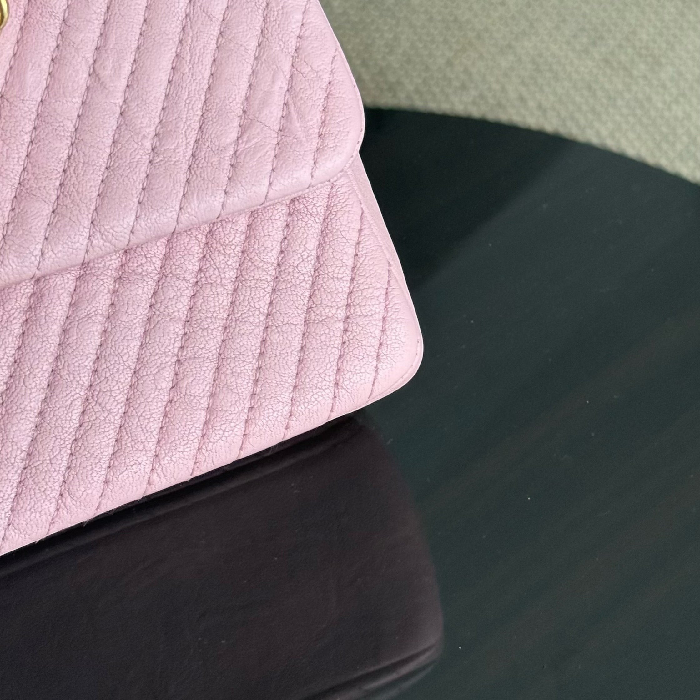 Chanel Herringbone Medallion - Chevron Seasonal Flap Light Pink Aged Gold Hardware Series 21
