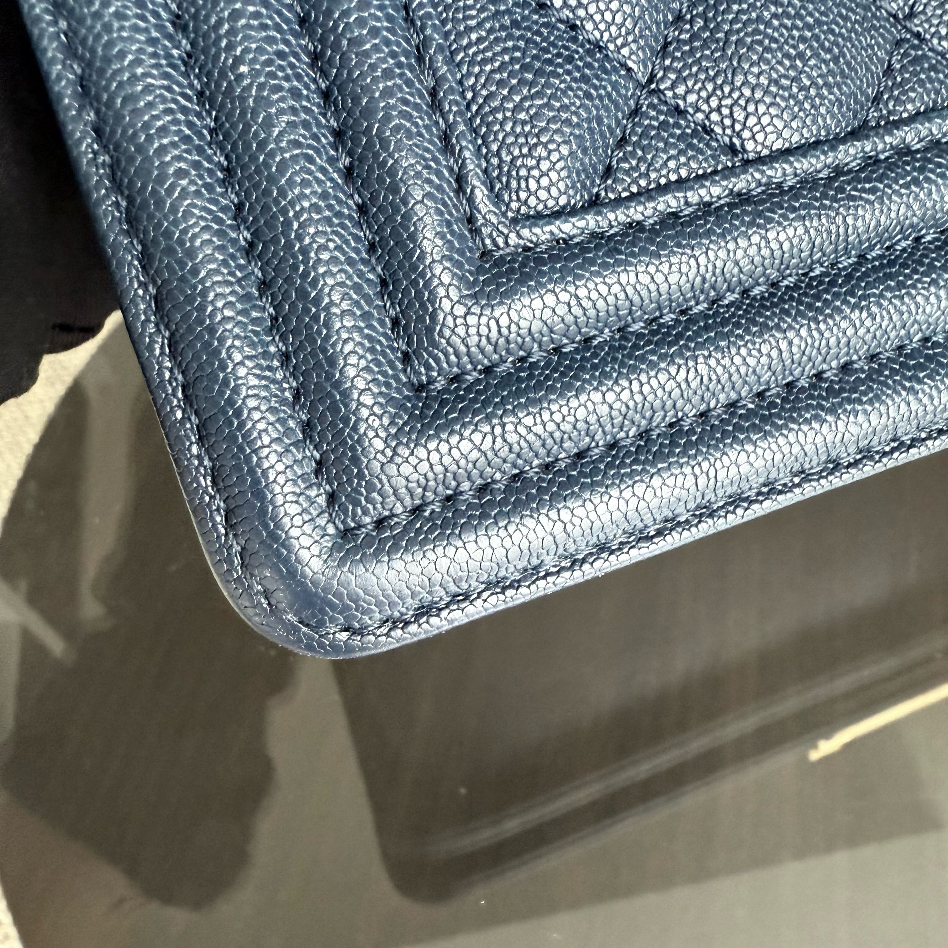 Chanel Boy Medium - Caviar 25CM Quilted Dark Blue Gold Hardware Series 27