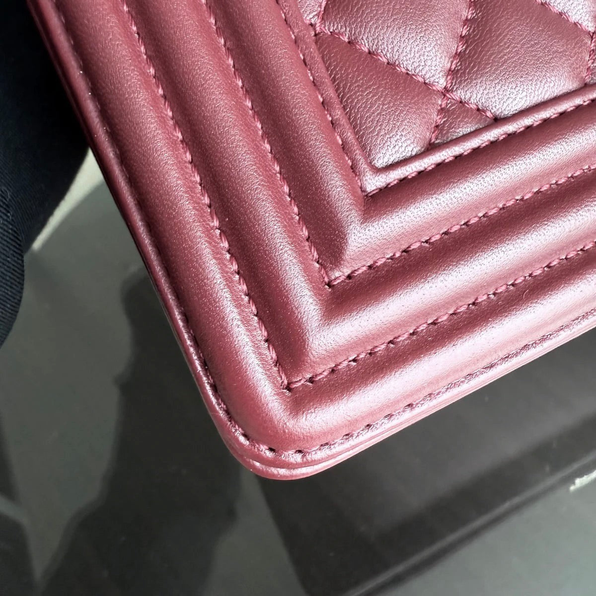 Chanel Boy Medium - 25CM Quilted Lambskin Burgundy Gold Hardware Series 22
