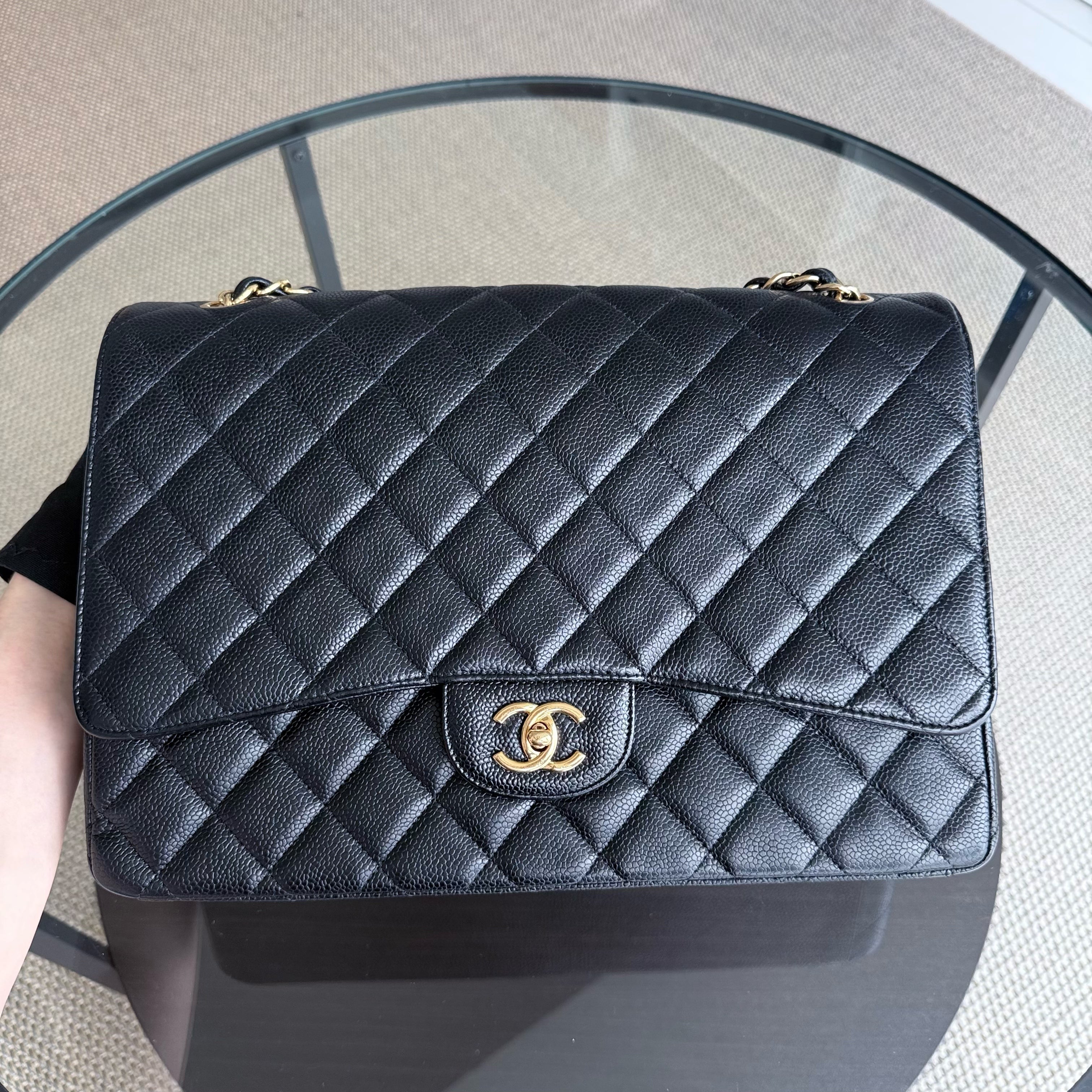 Chanel Classic Flap Maxi - Caviar 33CM Single Flap Black Gold Hardware Series 13