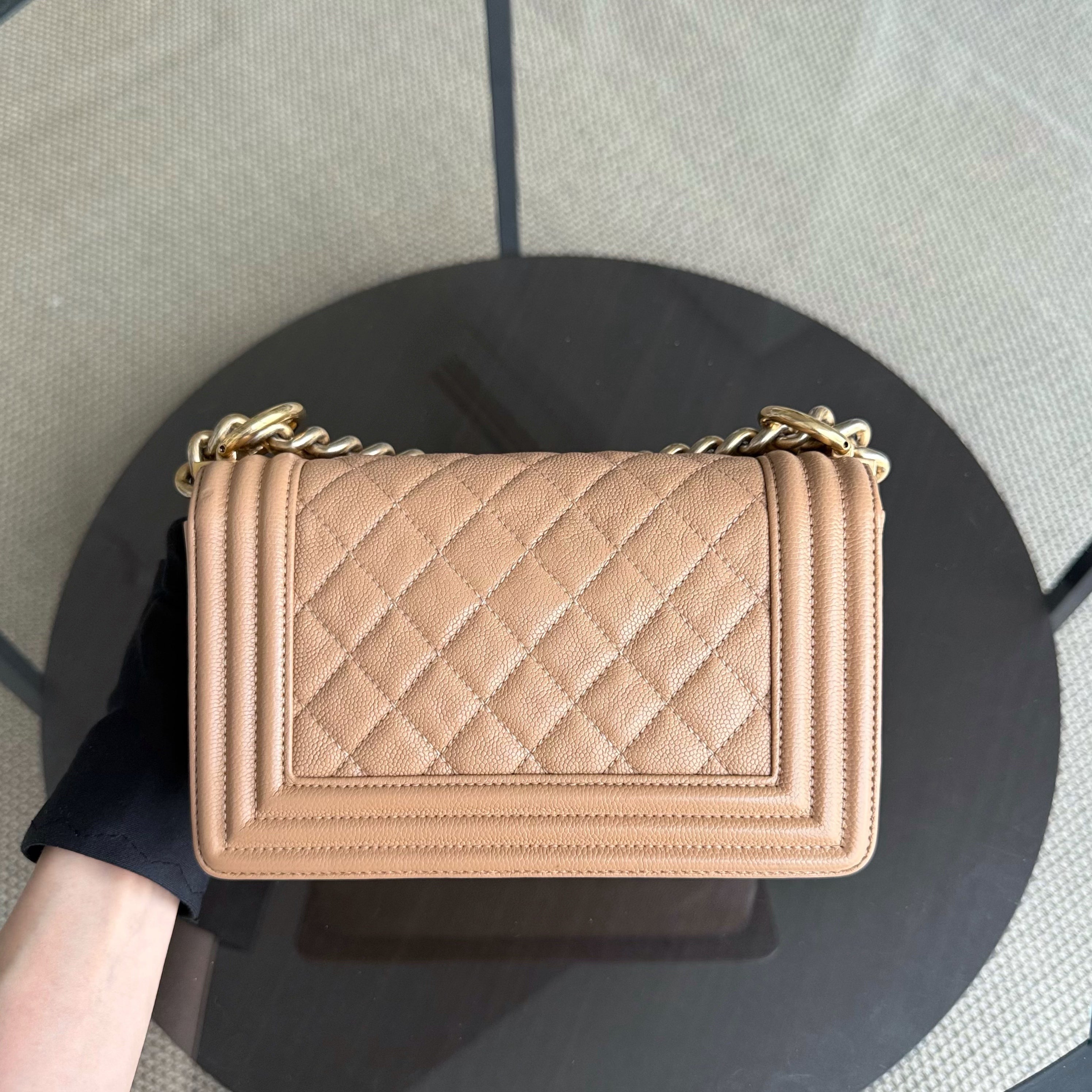 Chanel Boy Small - Caviar 20CM Quilted Caramel Gold Hardware Series 25