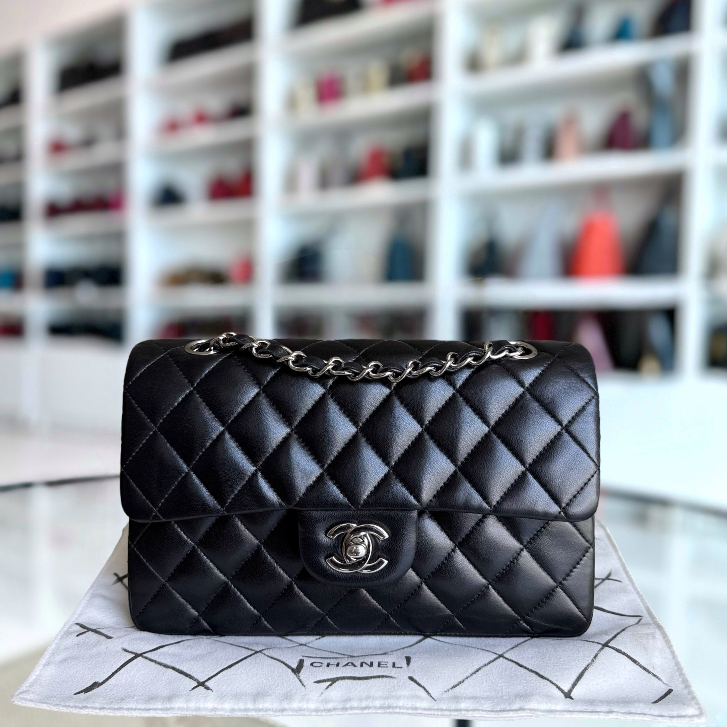 Chanel Classic Flap Small - 23CM Quilted Lambskin Black Silver Hardware Series 14