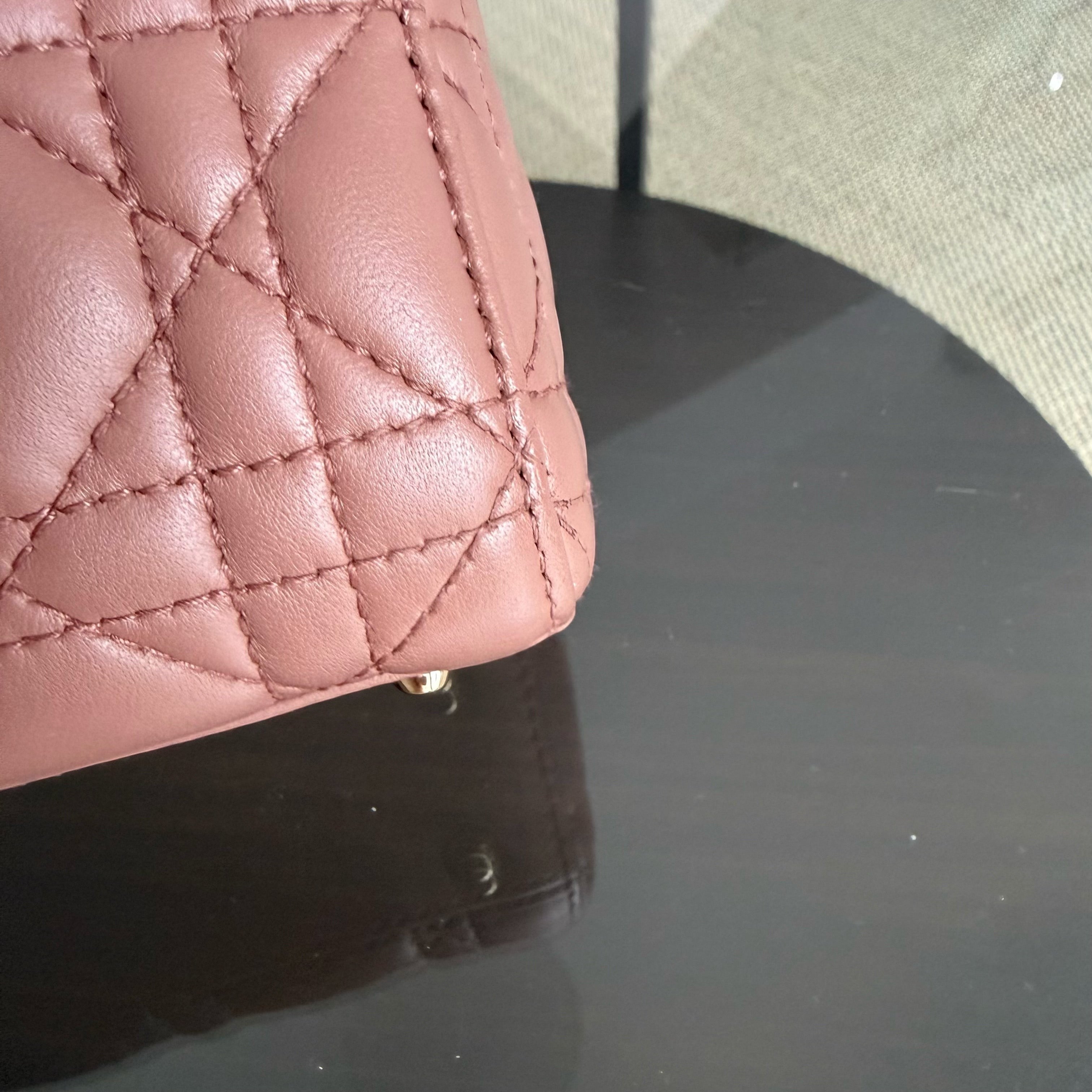 Dior Lady Mini - Cannage Lambskin Blush Gold Hardware Chain Strap