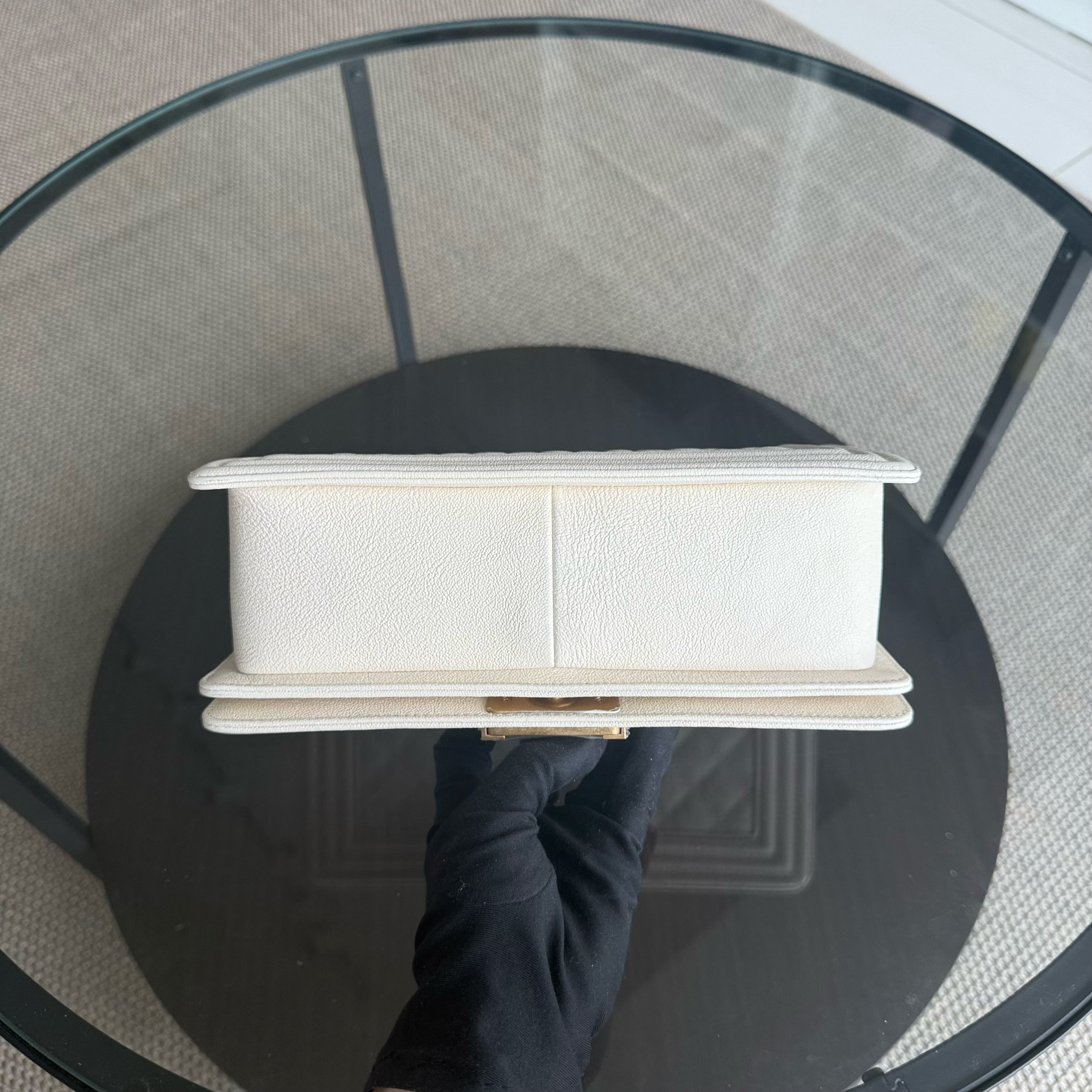 Chanel Boy Medium - Caviar 25CM Cream White Aged Gold Hardware Series 26