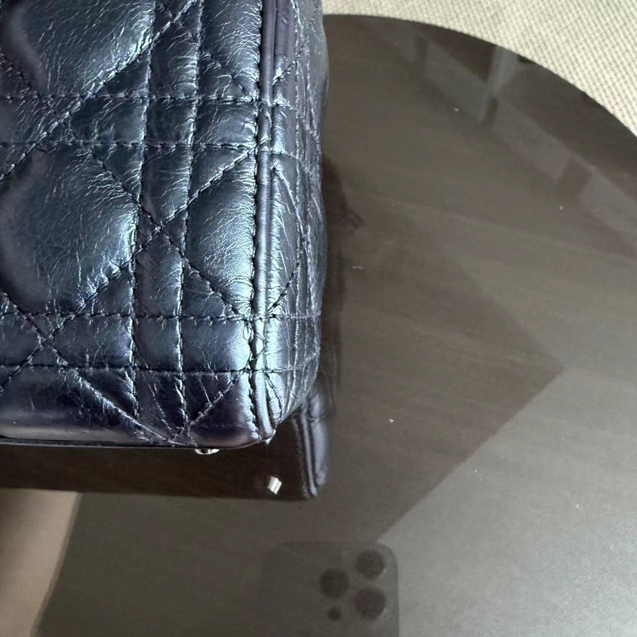 Dior Lady Mini - Glazed Calfskin Metallic Blue Silver Palladium Hardware