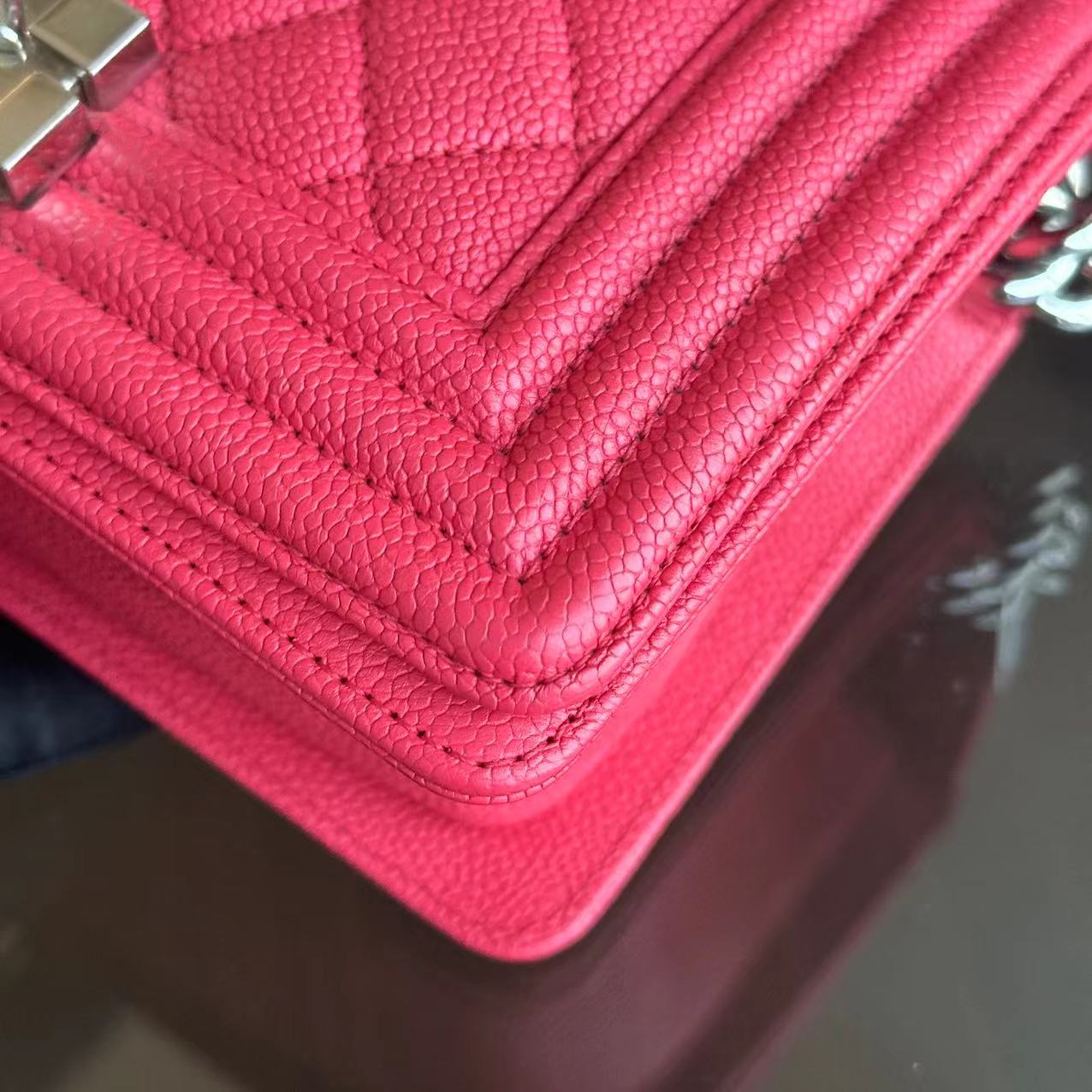 Chanel Boy Small - Hot Pink Quilted Caviar Grained Calfskin with Silver Hardware Series 25