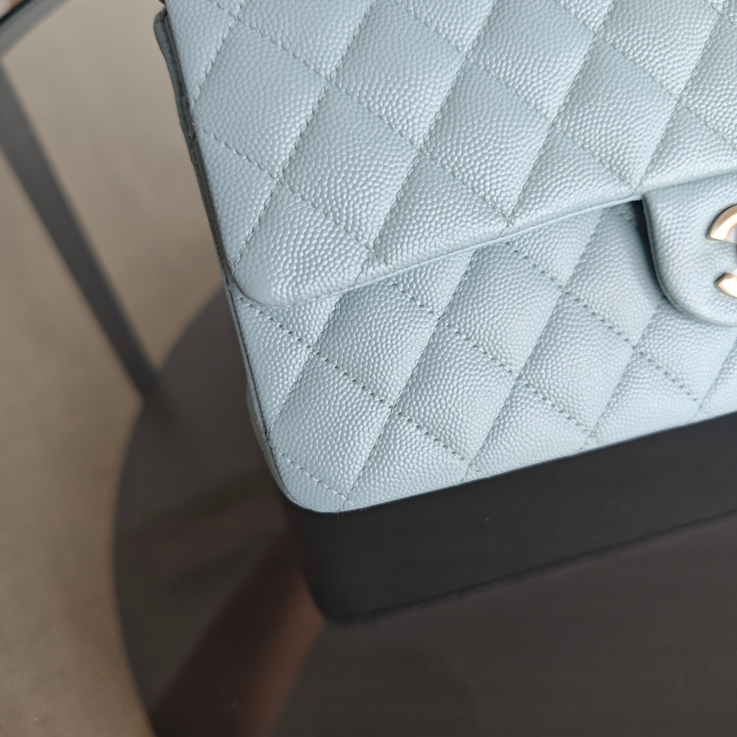Chanel Classic Flap Medium - Caviar 25CM Quilted Light Blue Baby Blue Gold Hardware Microchip