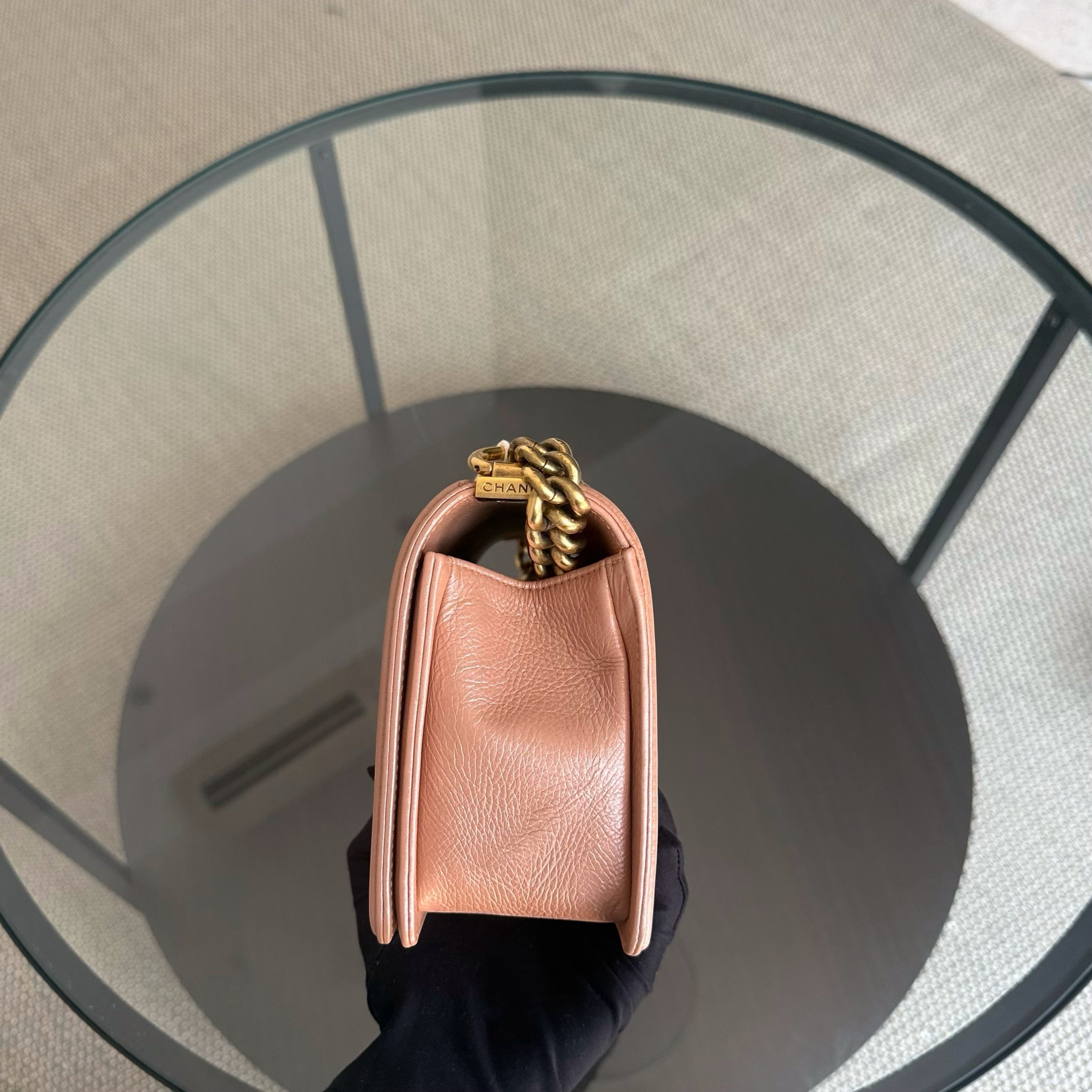 Chanel Boy Medium - 25CM Quilted Calfskin Blush Gold Hardware Series 20