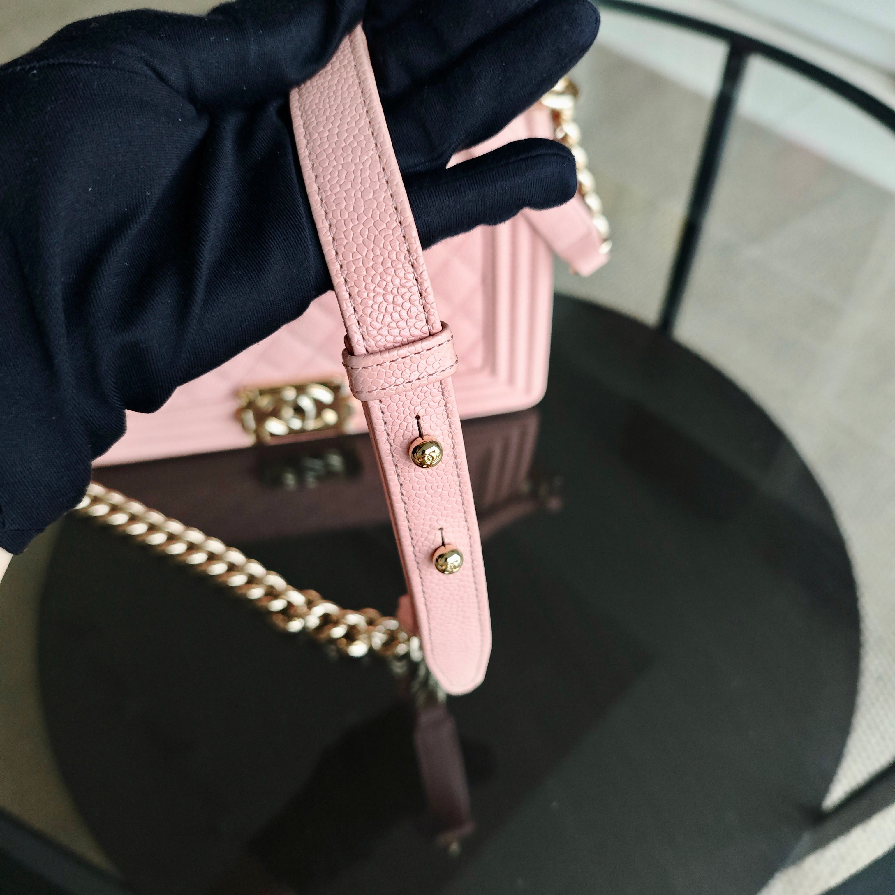 Chanel Boy Medium - Caviar 25CM Quilted Light Pink Gold Hardware Series 29