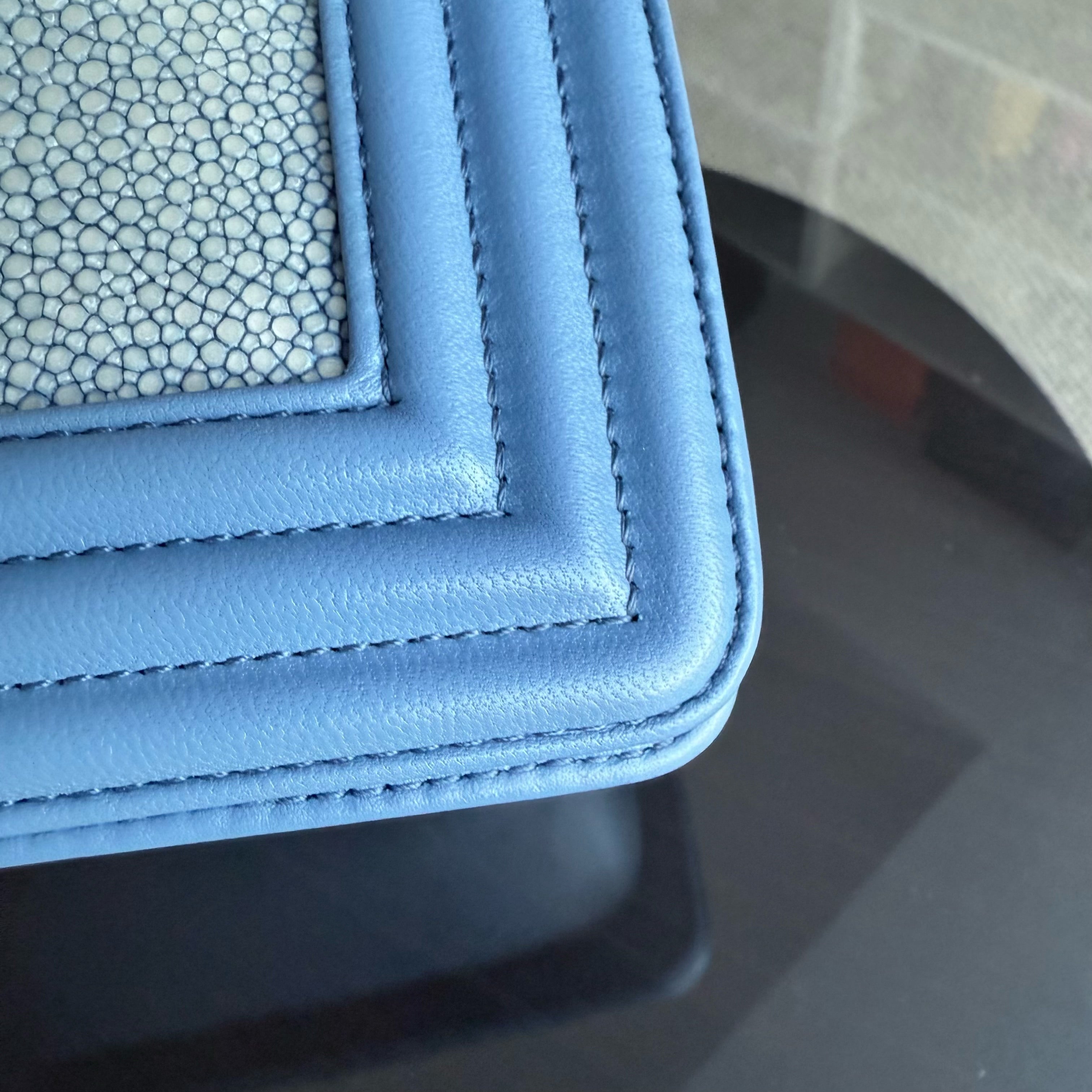 Chanel Boy Small - Stingray Light Blue Ruthenium Silver Hardware Series 22