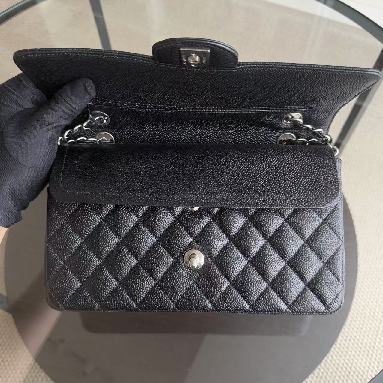 Chanel Classic Flap Medium - Caviar Quilted 25CM Black Silver Hardware Series 18