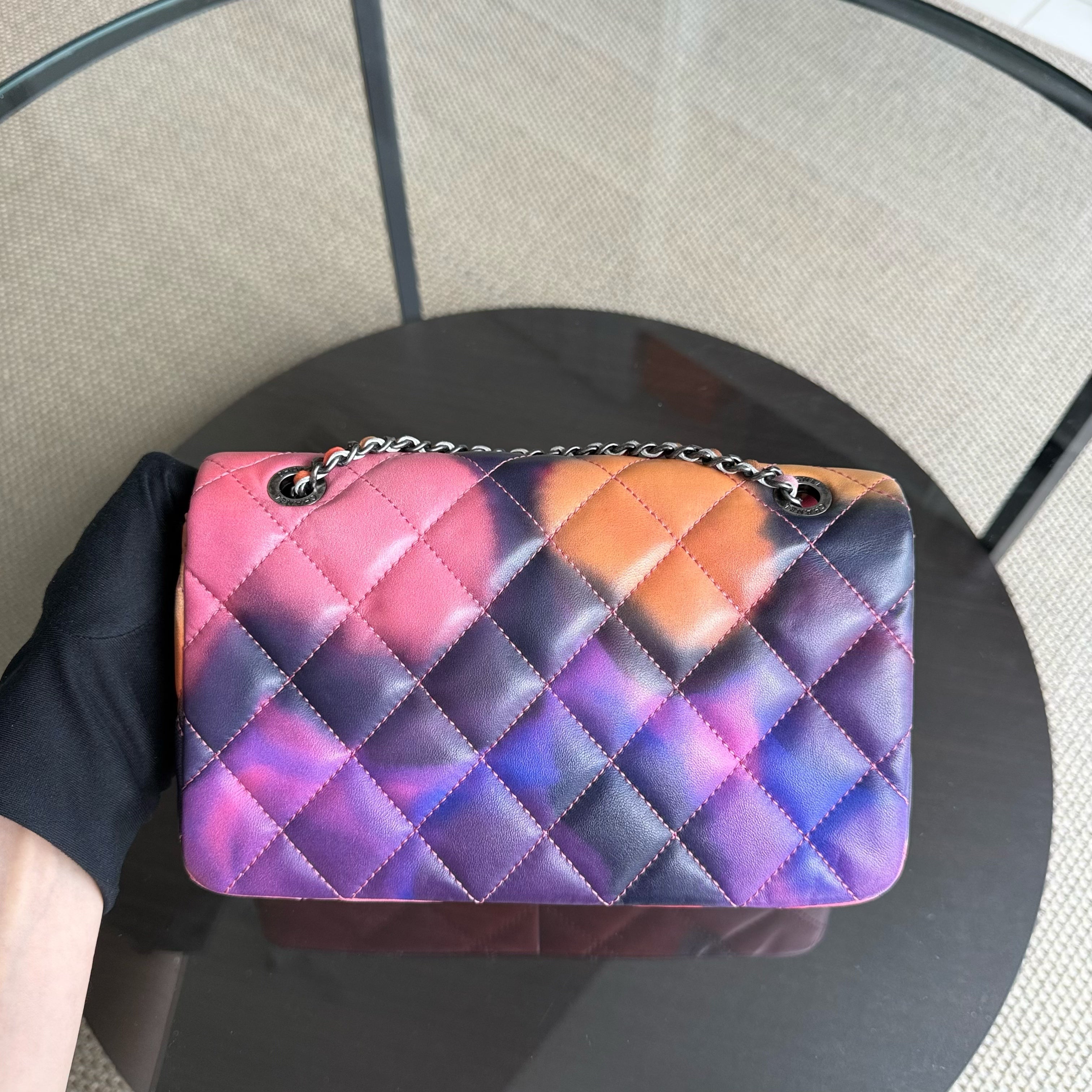 Chanel Classic Flap Seasonal - Small 22CM Flower Power Flap Ruthenium Silver Hardware Series 21