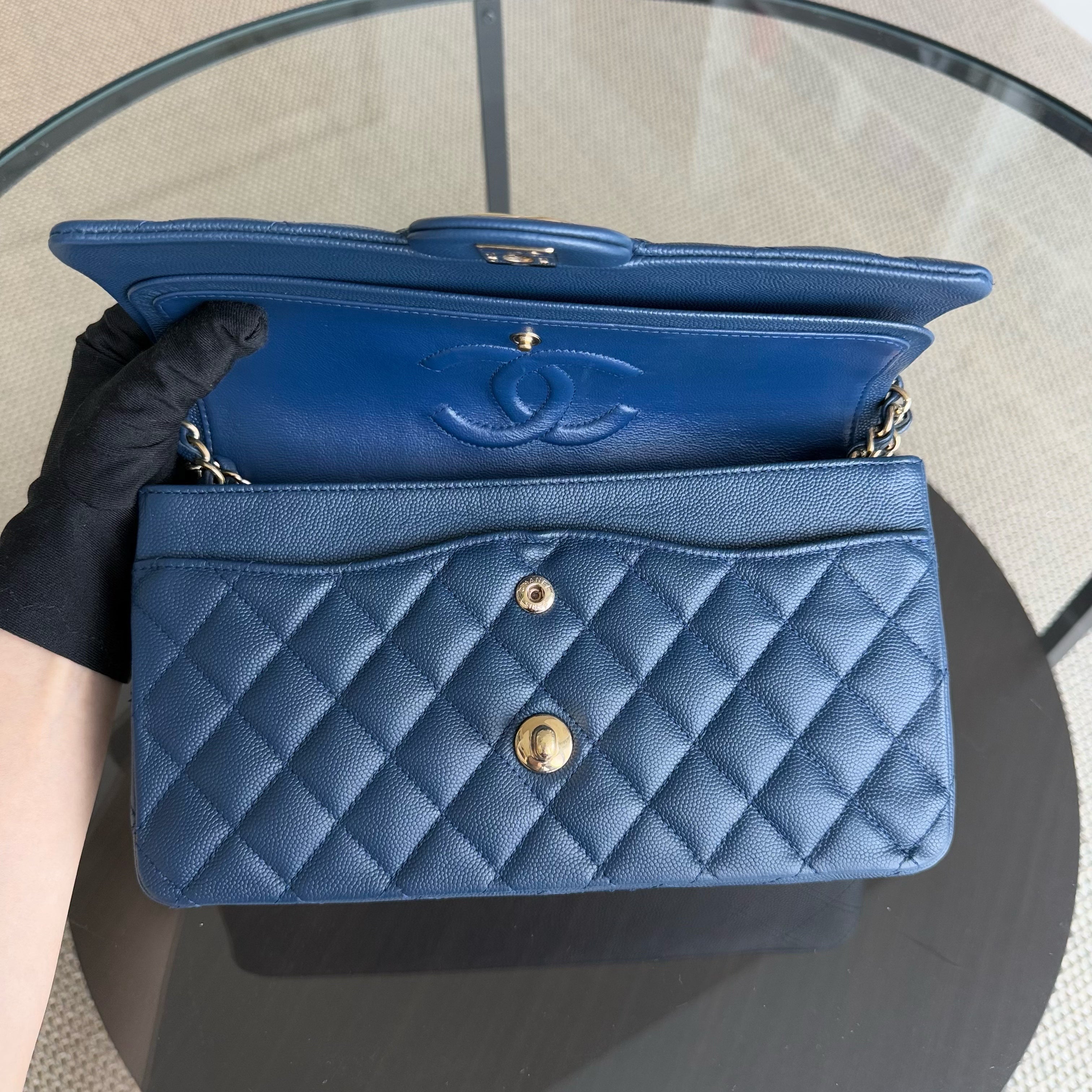 Chanel Classic Flap Medium - Caviar 25CM Quilted Dark Blue Gold Hardware Series 27