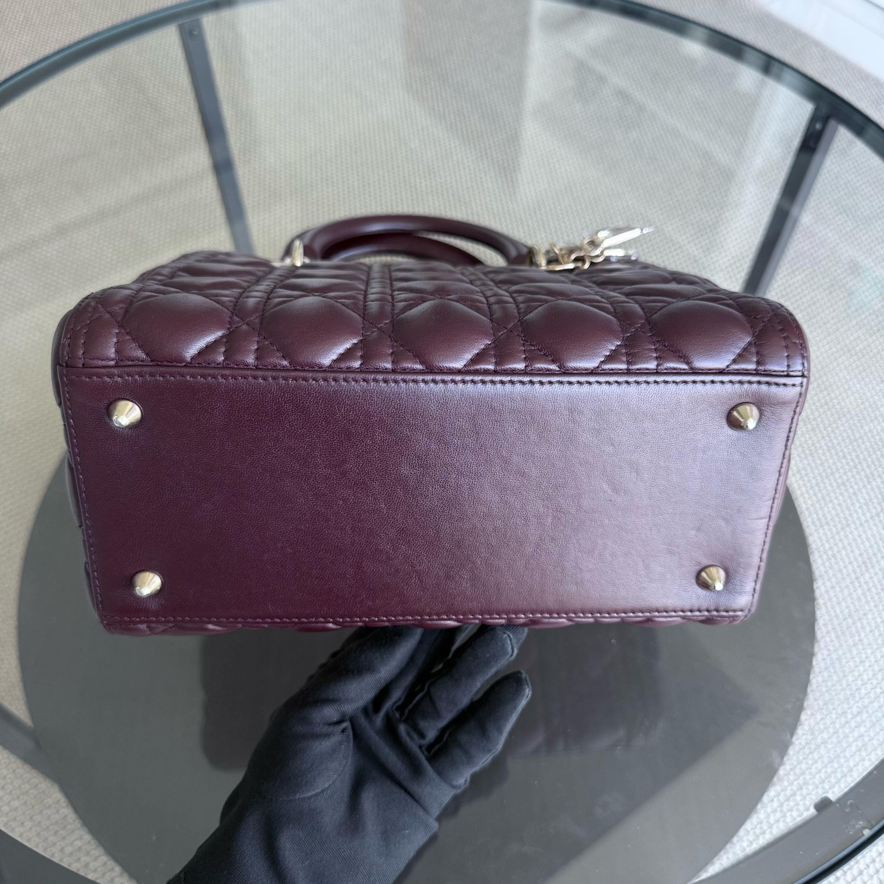 Dior Lady Medium - Cannage Lambskin Dark Burgundy Red Gold Hardware NO STRAP