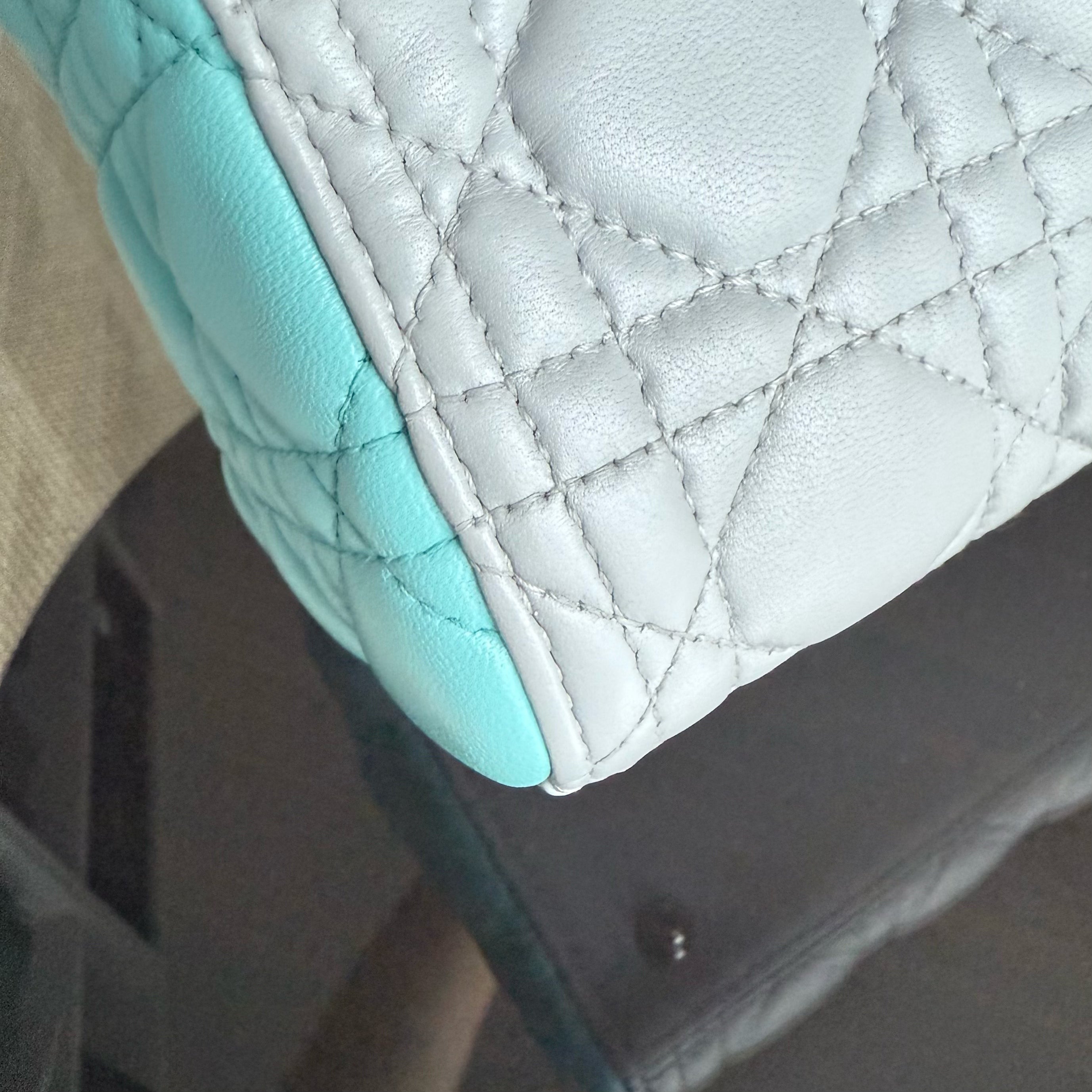 Dior Lady Medium - Cannage Lambskin Bi-Color Cyan Grey Gray Silver Hardware