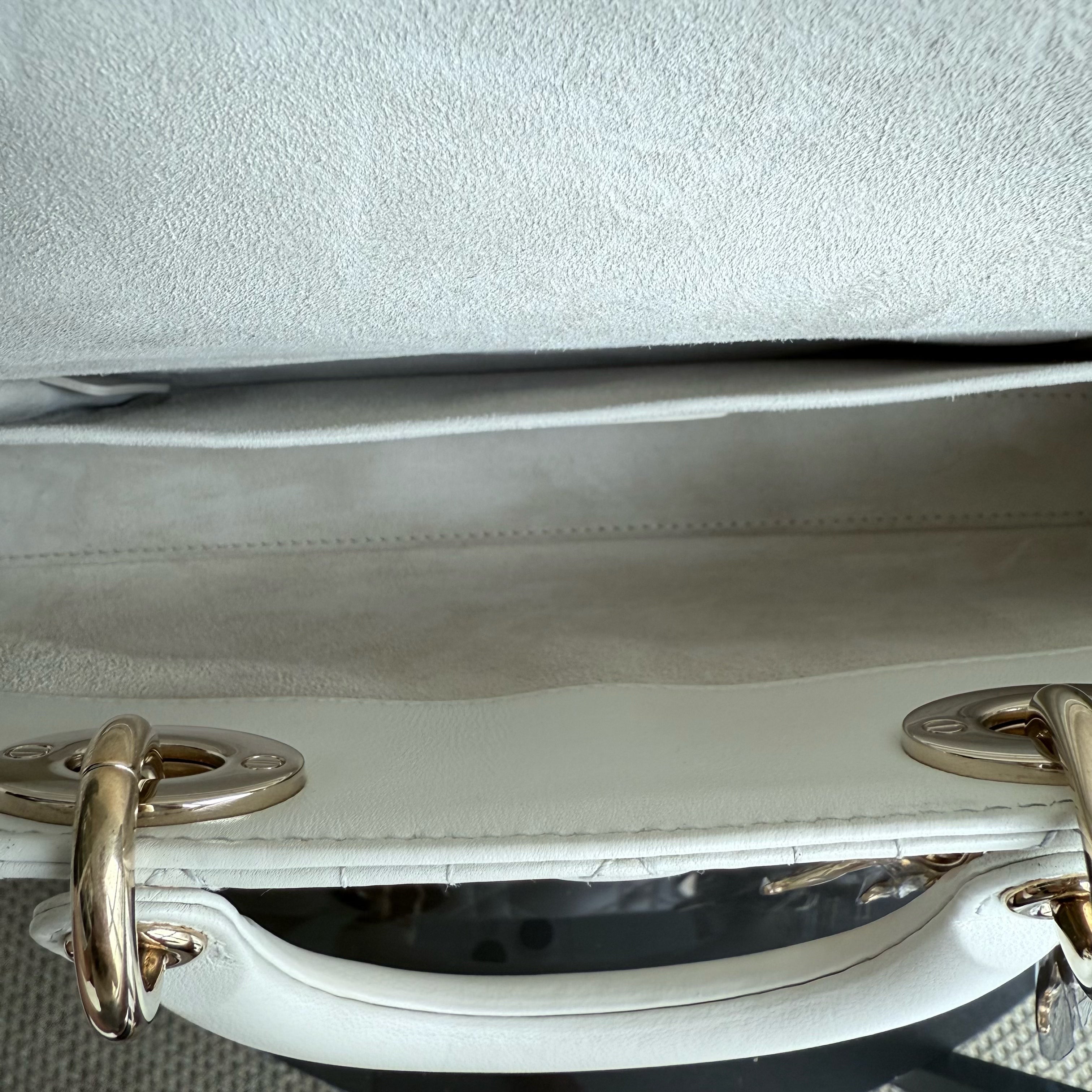 Dior D-joy Medium - Cannage Lambskin White Gold Hardware