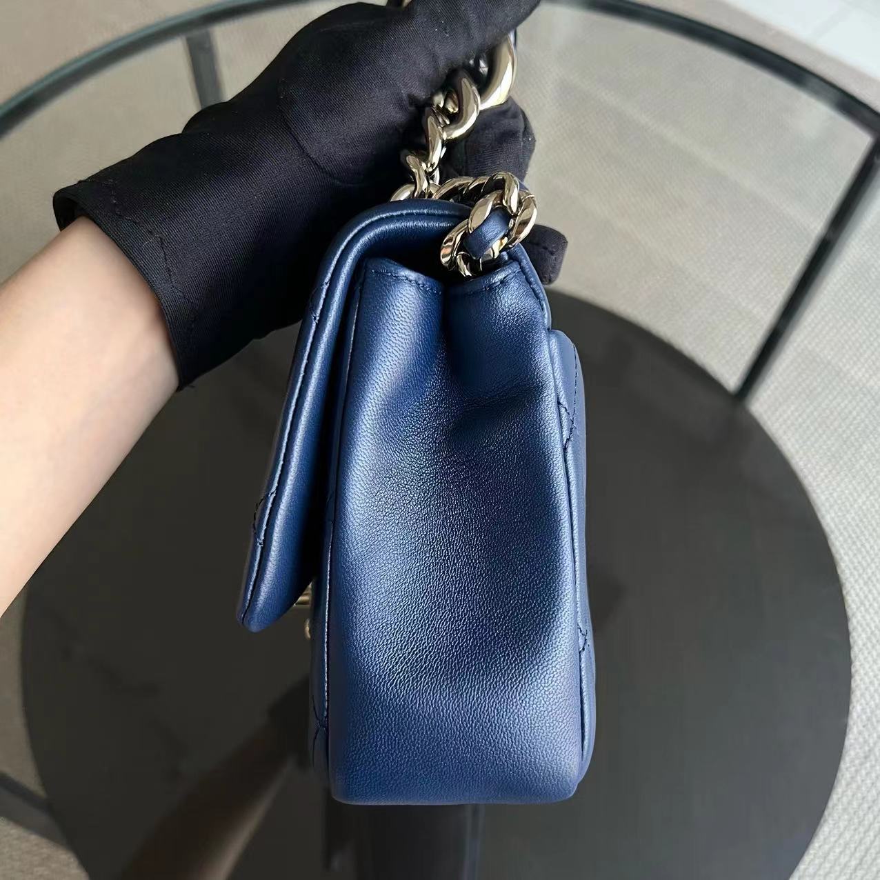 2020 Elegant Resin Chain Classic Flap Quilted Lambskin Dark Blue Two-Tone Golden Hardware No 29