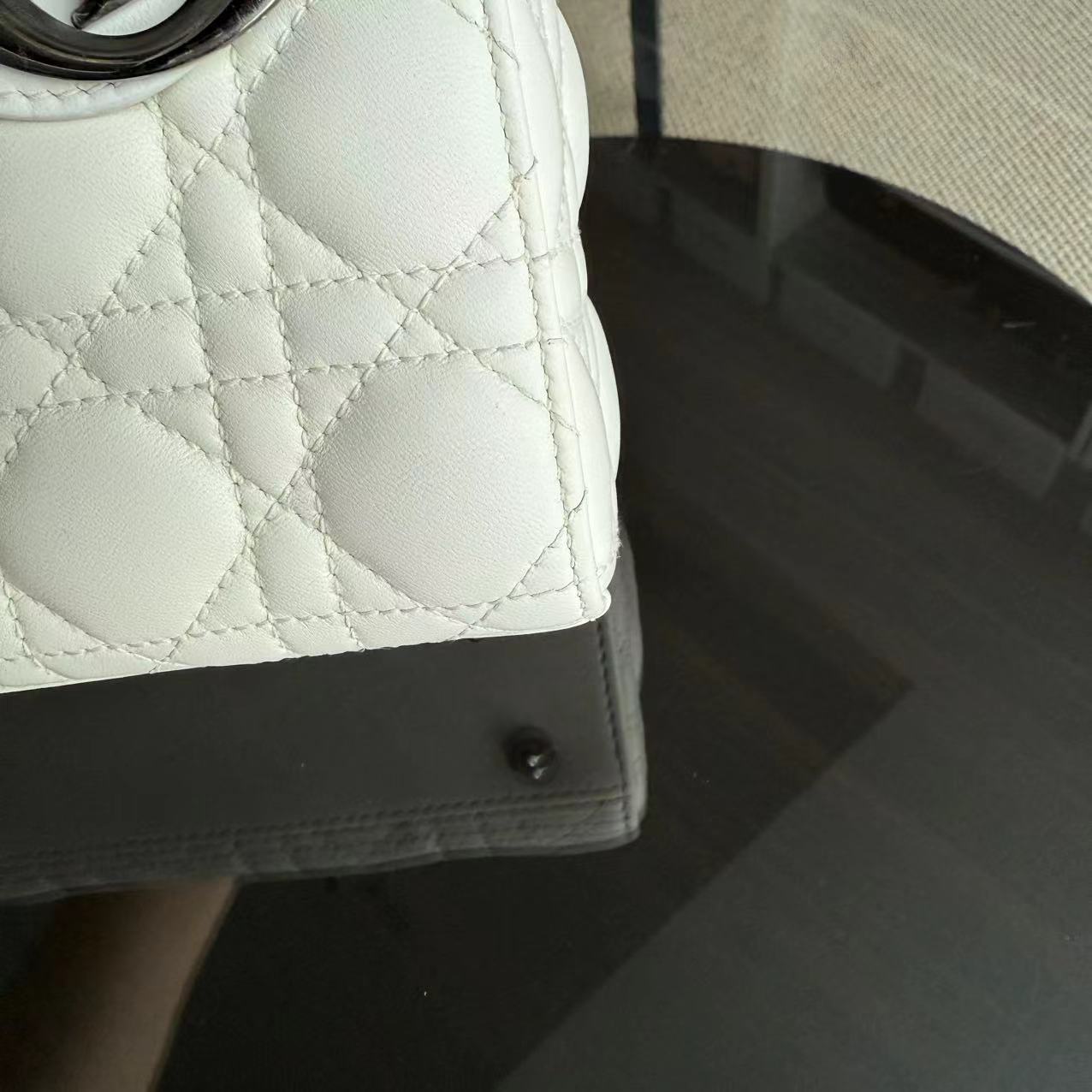 Dior Lady Small ABC MyABC Cannage Lambskin White Silver Hardware Shoulder Bag