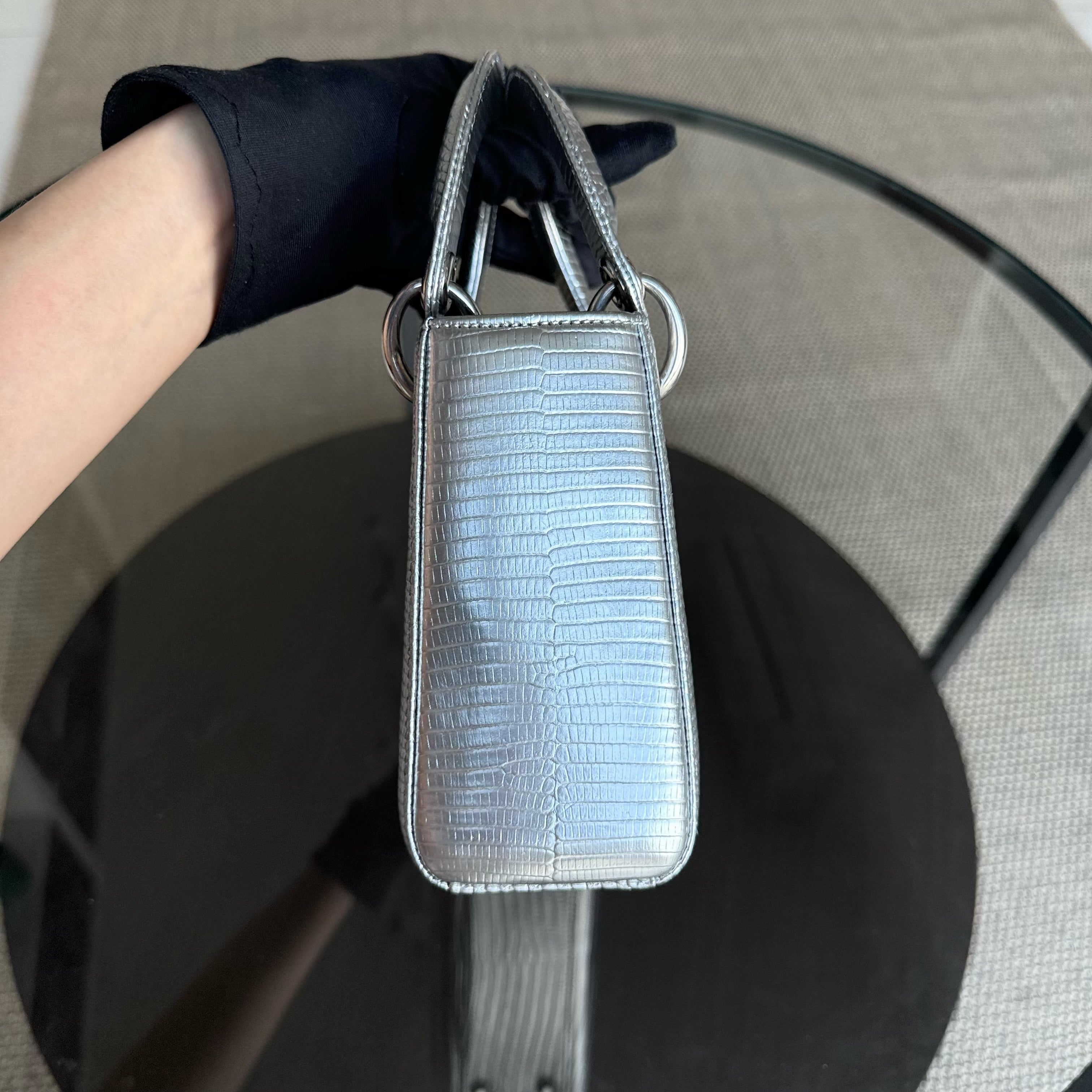 Dior Lady Mini - Exotic Lizard Gray Silver Hardware