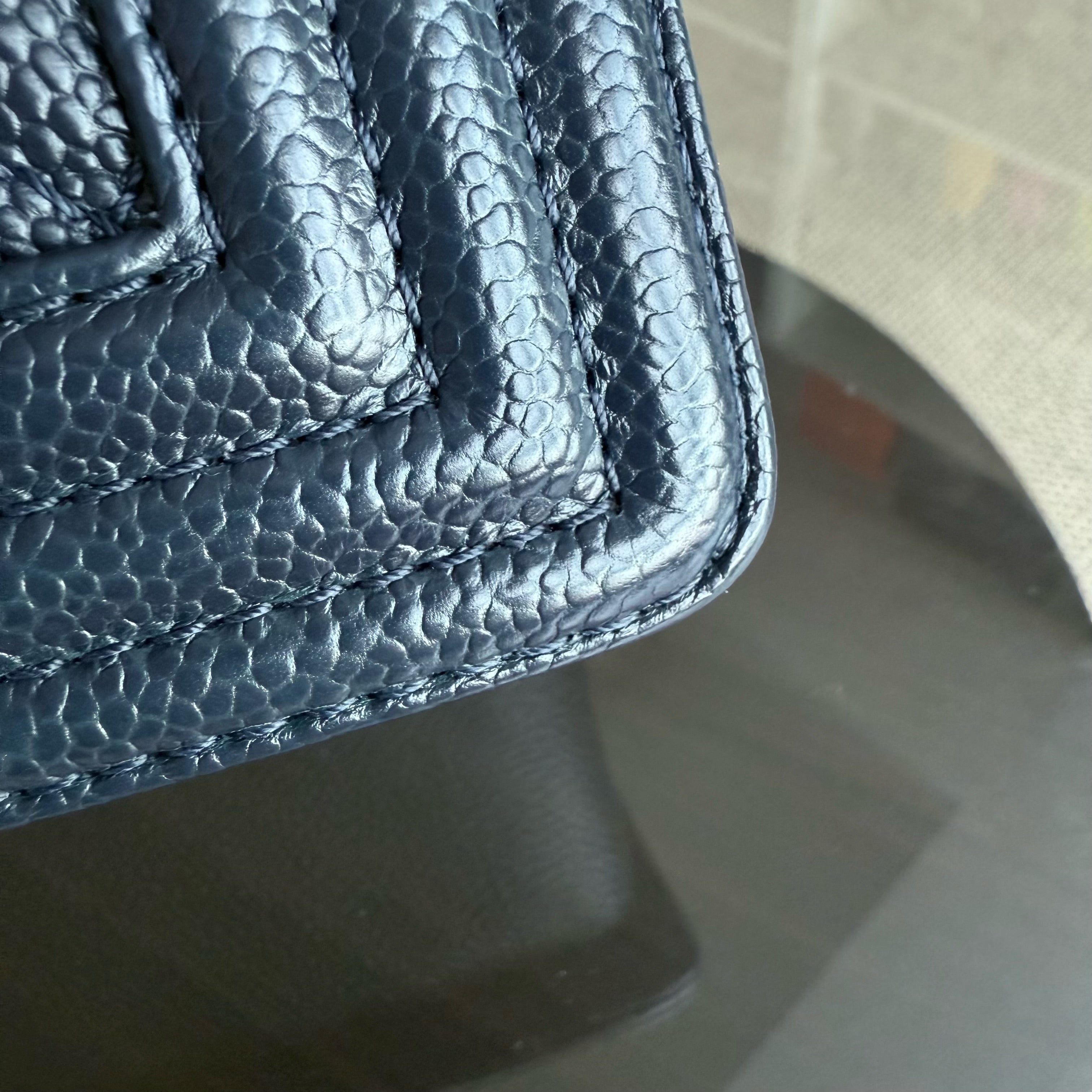 Chanel Boy New Medium - 28CM Caviar Quilted Grained Calfskin Dark Navy Blue Ruthenium Gold Hardware Series 19