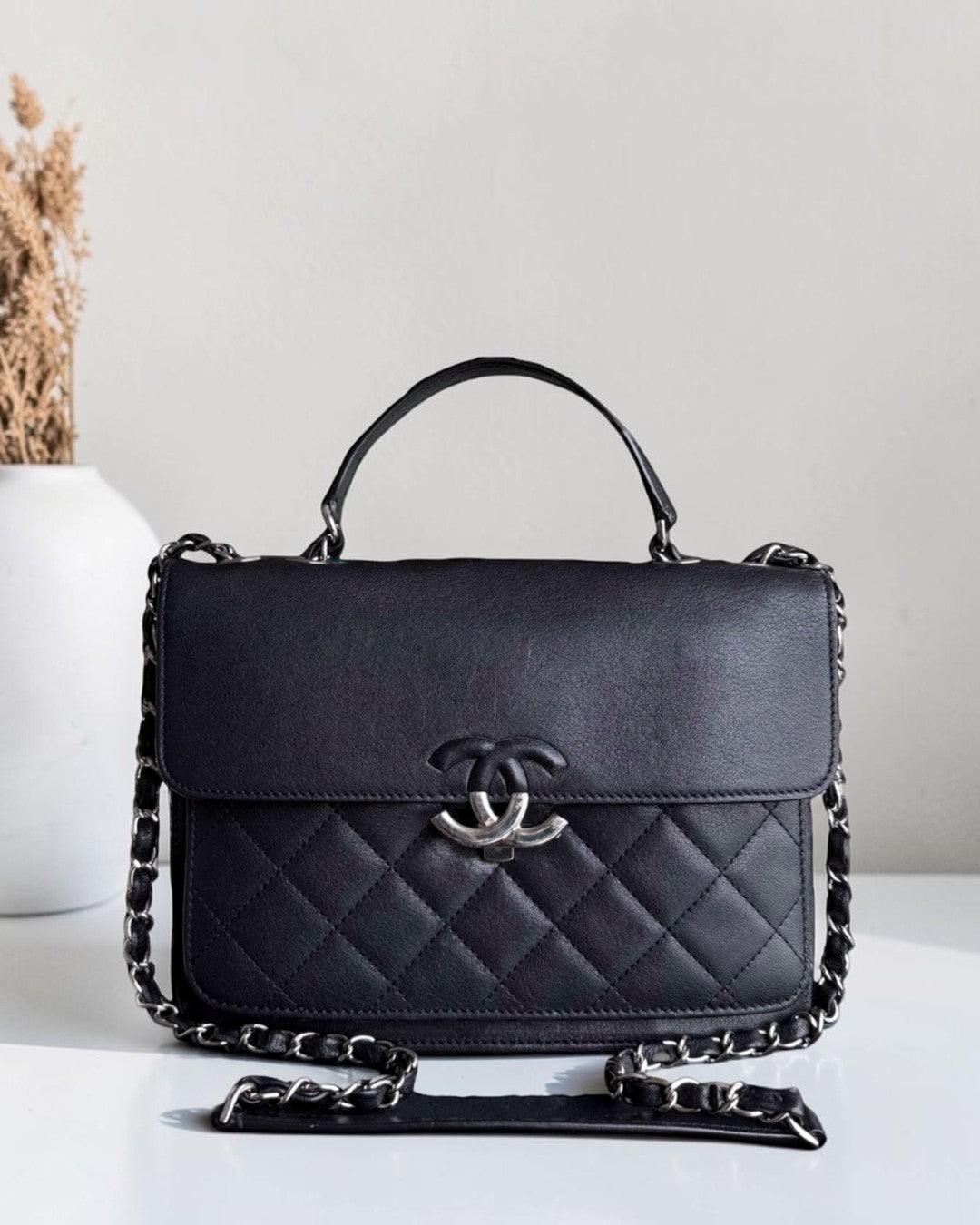Chanel Medium CC Box Flap - Quilted Calfskin Black Silver Hardware Series 25